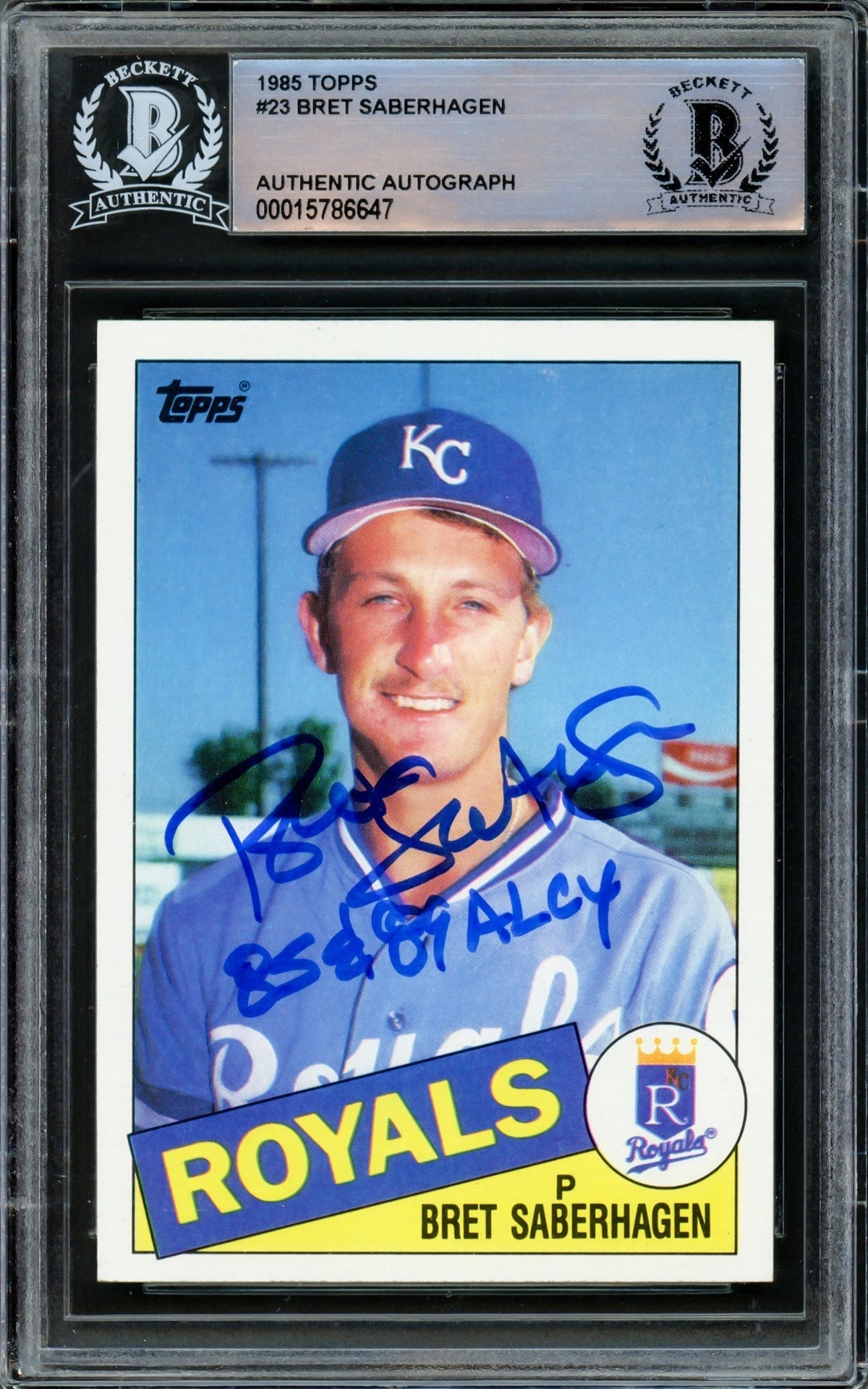 Bret Saberhagen Autographed 1985 Topps Rookie Card #23 Kansas City Royals "85 & 89 Al Cy" Beckett Bas Stock #216701