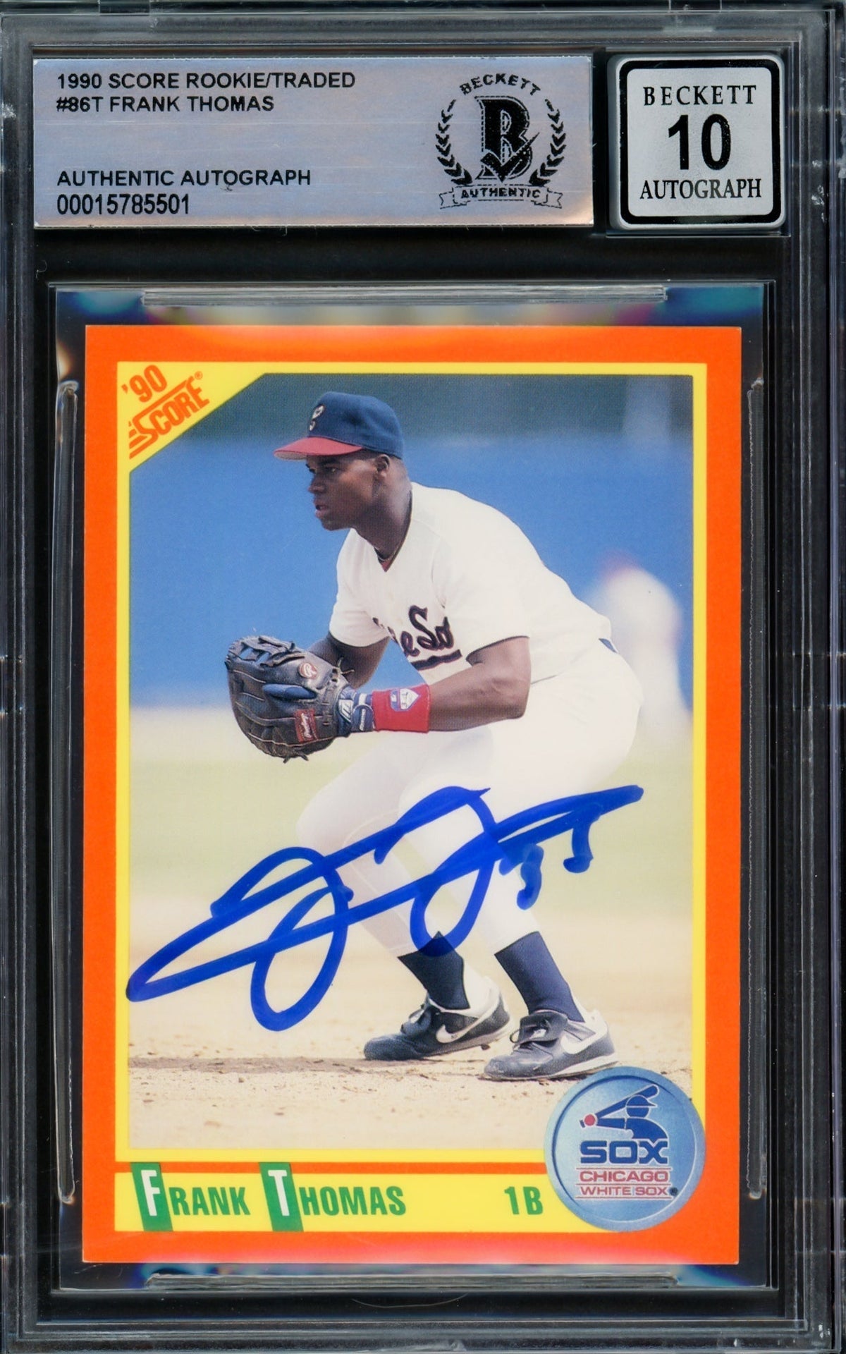 Frank Thomas Autographed 1990 Score Traded Rookie Card #86T Chicago White Sox Auto Grade Gem Mint 10 Beckett Bas Stock #216710