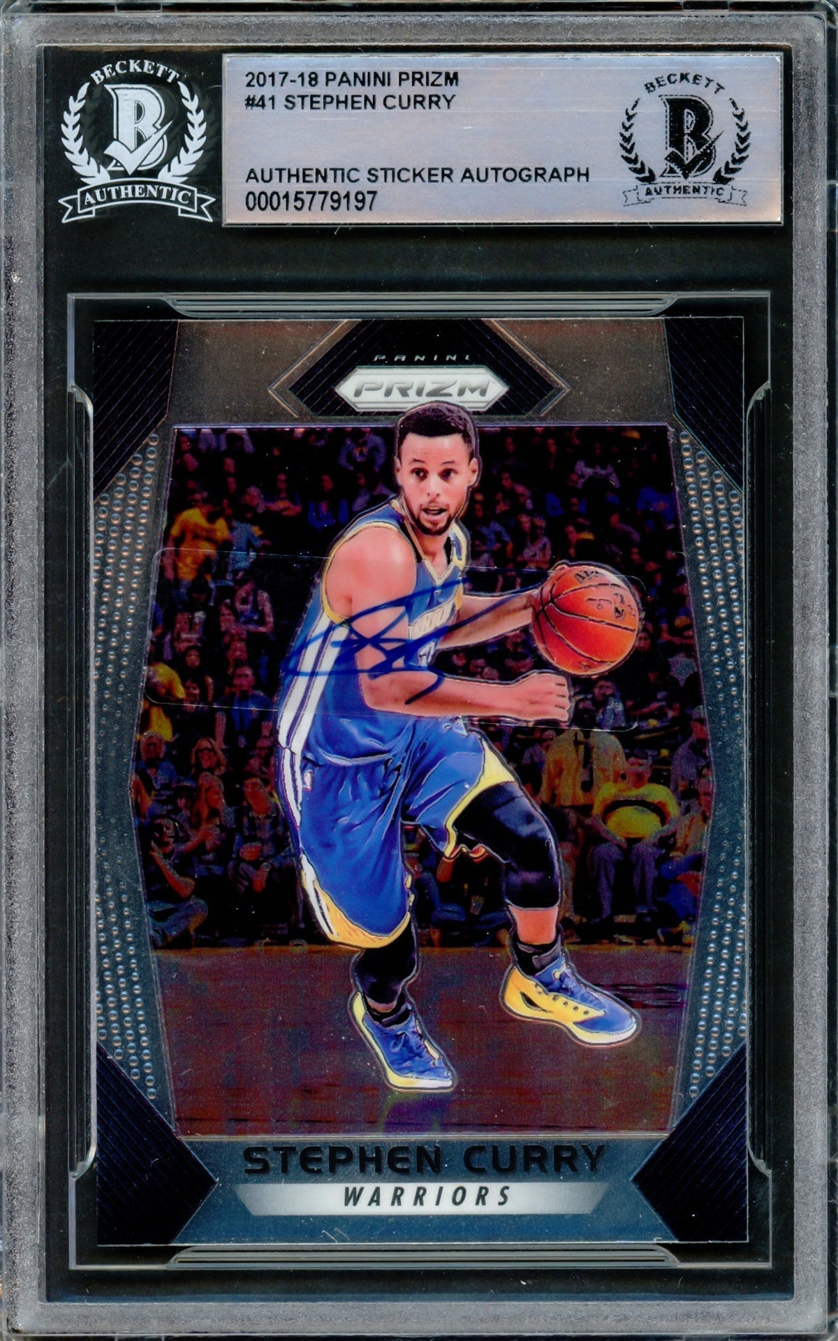 Stephen Curry Autographed 2017-18 Panini Prizm Card #41 Golden State Warriors Beckett Bas Stock #216844