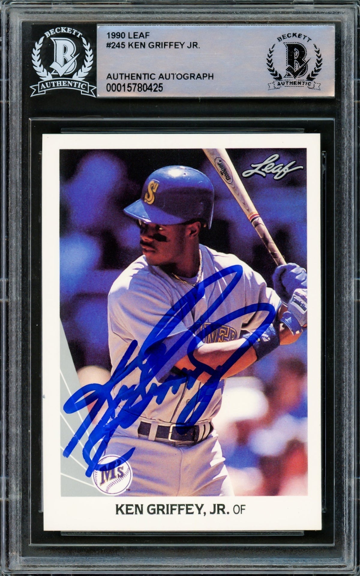 Ken Griffey Jr. Autographed 1990 Leaf Card #245 Seattle Mariners Beckett Bas Stock #216862
