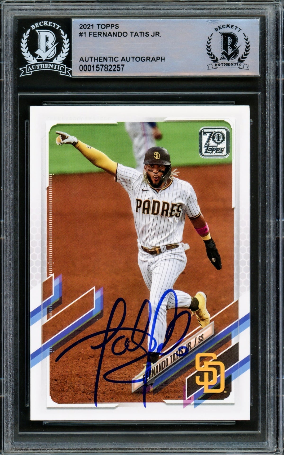 Fernando Tatis Jr. Autographed 2021 Topps Card #1 San Diego Padres Beckett Bas Stock #216877