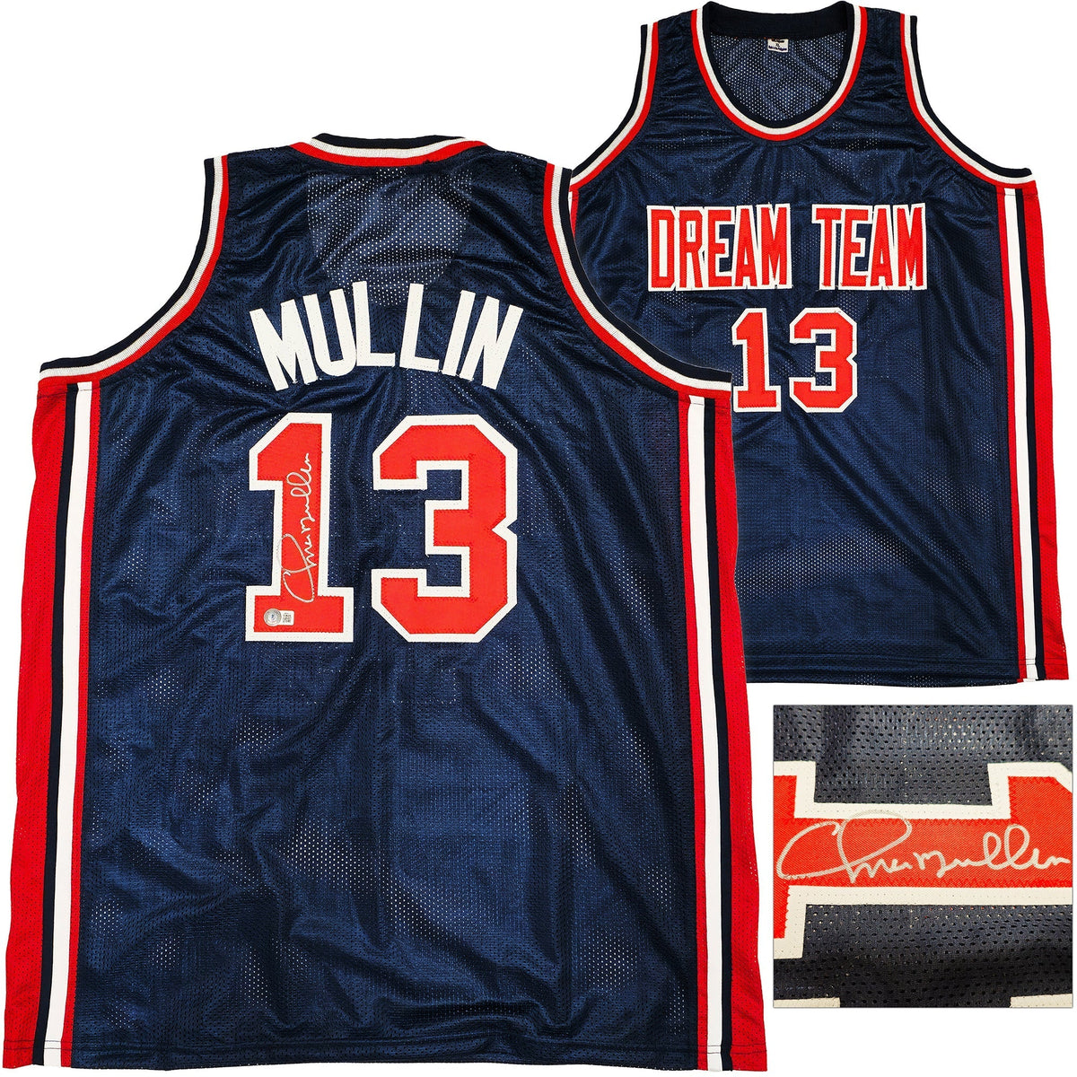 Team Usa Chris Mullin Autographed Blue Jersey Beckett Bas Witness