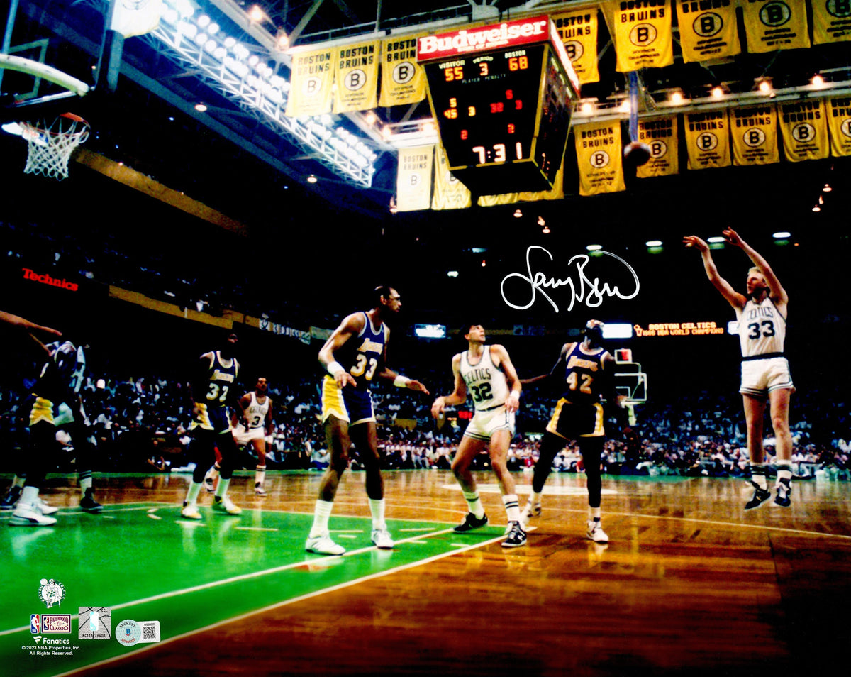 Larry Bird Autographed 16X20 Photo Boston Celtics Beckett Bas Witness