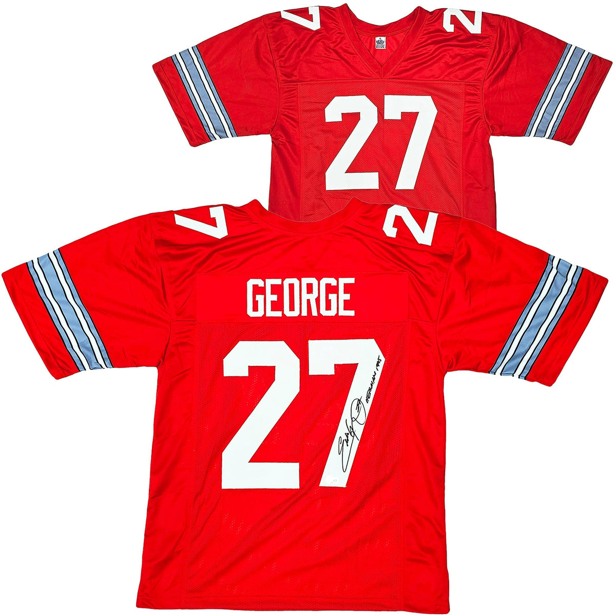 Ohio State Buckeyes Eddie George Autographed Red Jersey "Heisman 1995" Beckett Bas Witness Stock #216732