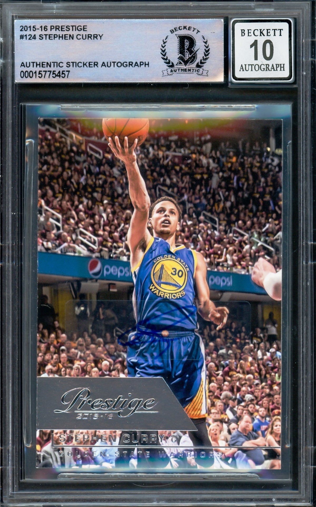 Stephen Curry Autographed 2015-16 Panini Prestige Card #124 Golden State Warriors Auto Grade Gem Mint 10 Beckett Bas #15775457
