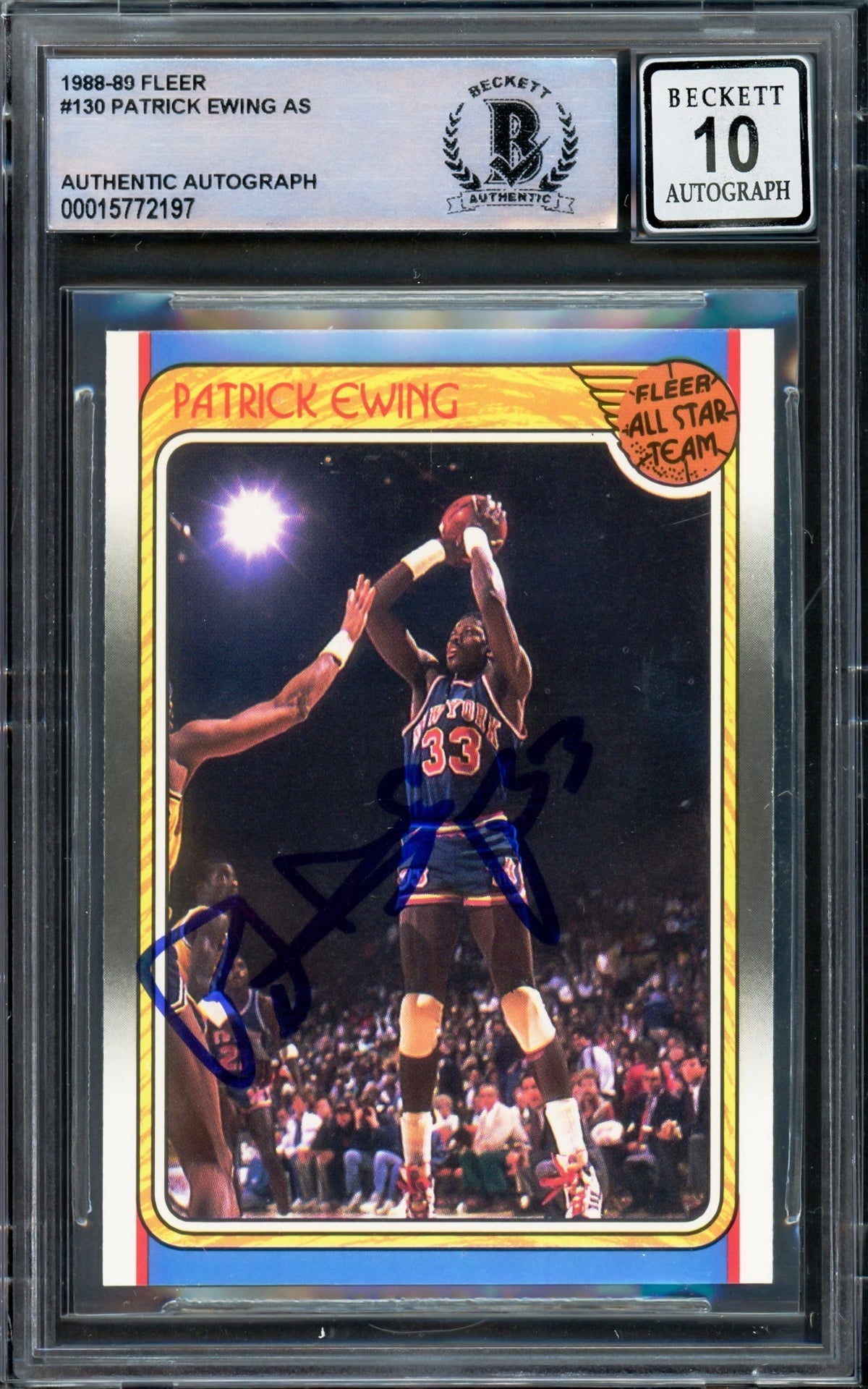 Patrick Ewing Autographed 1988-89 Fleer Card #130 New York Knicks Auto Grade Gem Mint 10 Beckett Bas #15772197