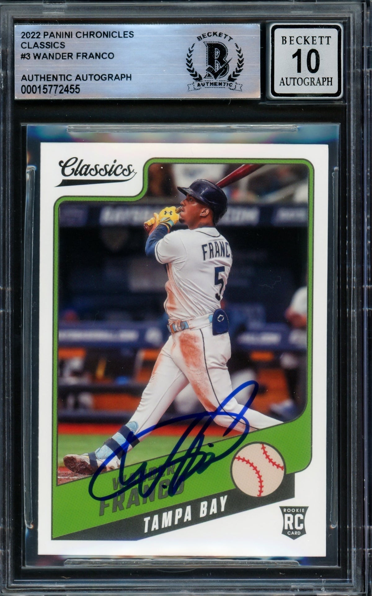 Wander Franco Autographed 2022 Panini Chronicles Classic Rookie Card #3 Tampa Bay Rays Auto Grade Gem Mint 10 Beckett Bas #15772455