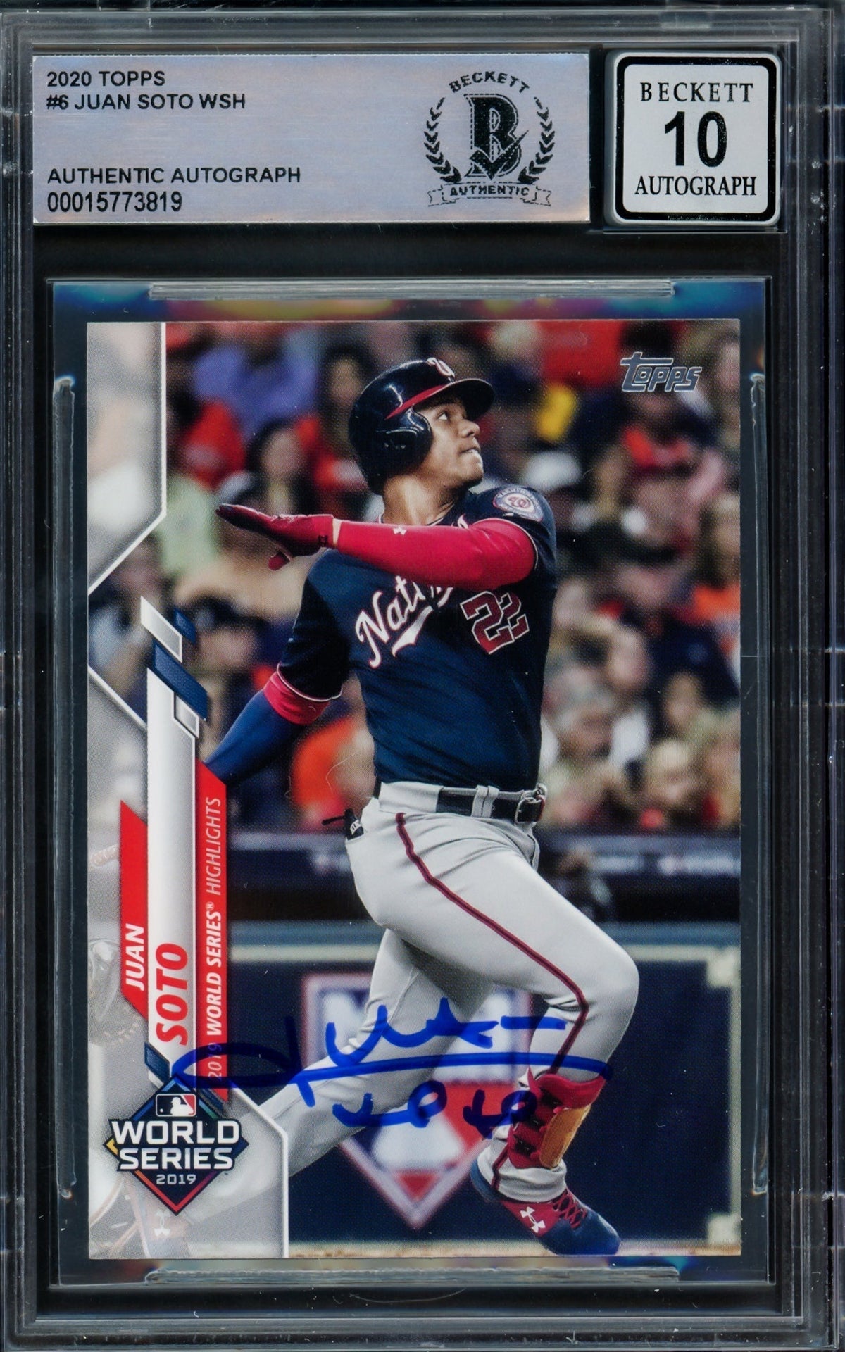 Juan Soto Autographed 2020 Topps World Series Card #6 Washington Nationals Auto Grade Gem Mint 10 Beckett Bas #15773819