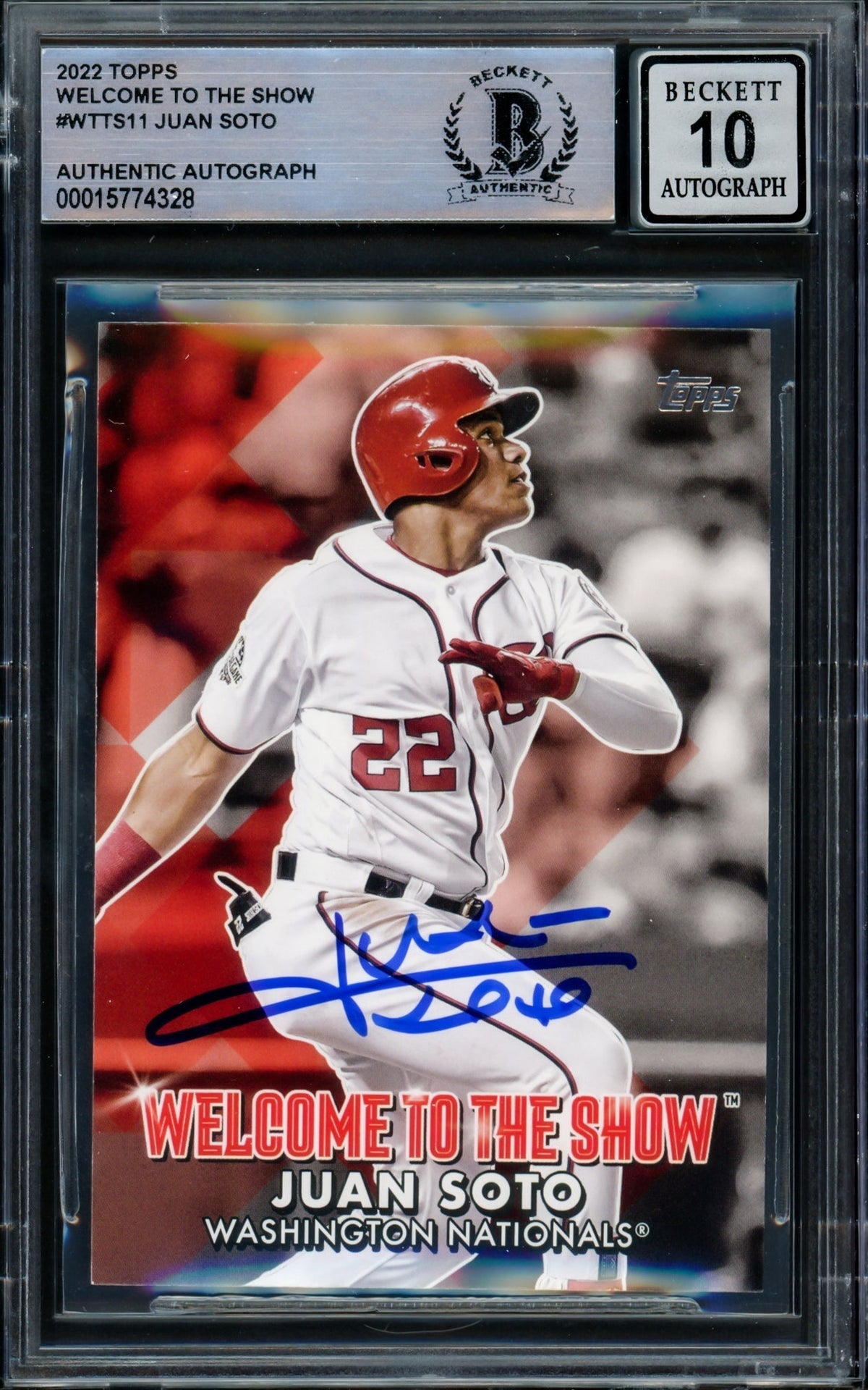 Juan Soto Autographed 2022 Topps Welcome To The Show Card #Wtts-11 Washington Nationals Auto Grade Gem Mint 10 Beckett Bas #15774328