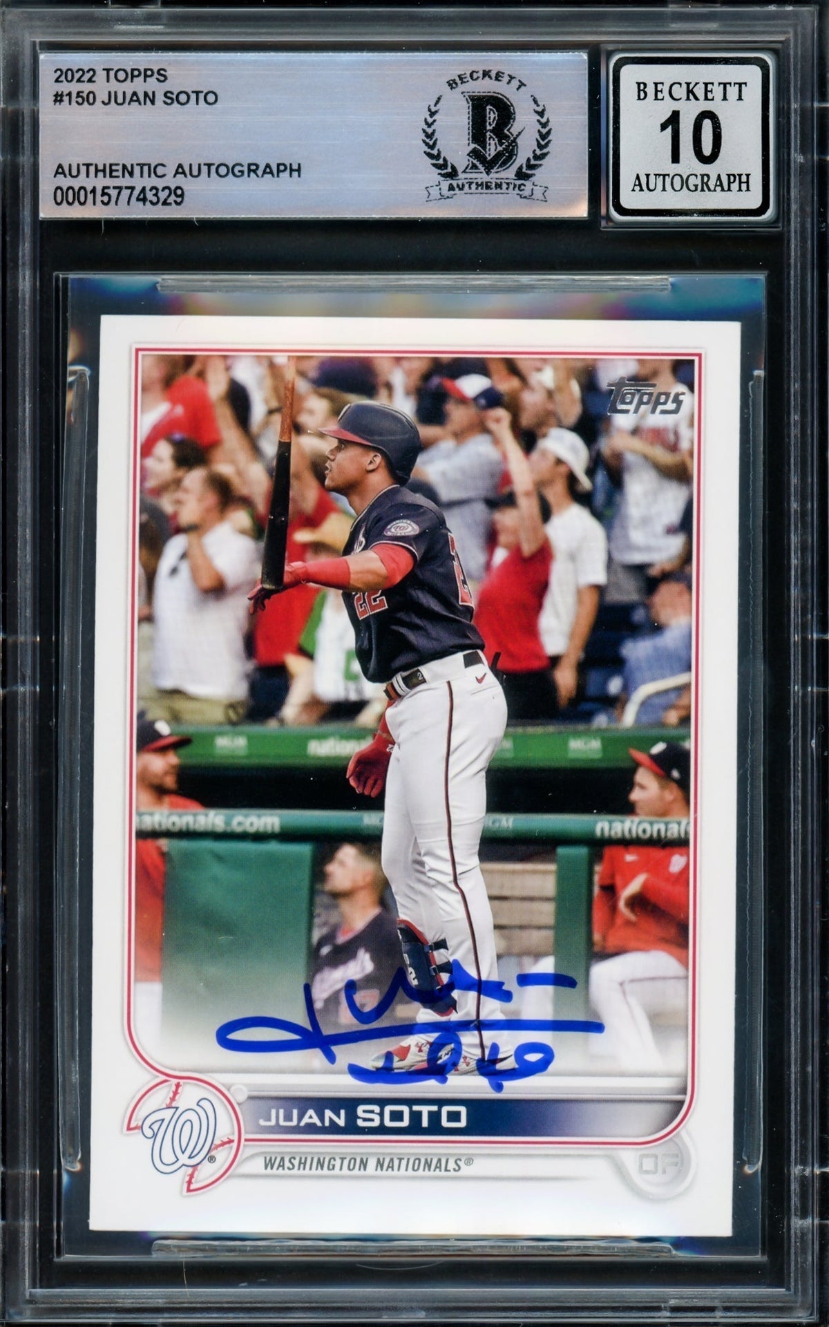 Juan Soto Autographed 2022 Topps Card #150 Washington Nationals Auto Grade Gem Mint 10 Beckett Bas #15774329