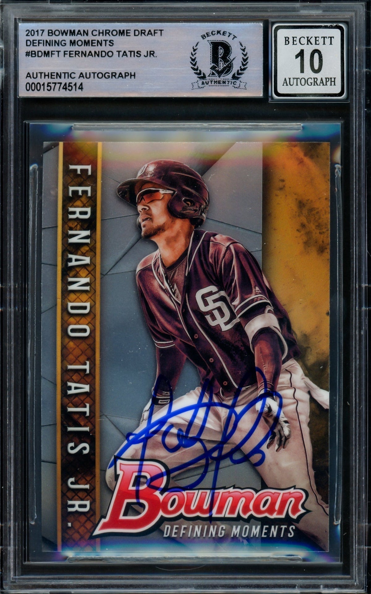 Fernando Tatis Jr. Autographed 2017 Bowman Chrome Draft Defining Moments Rookie Card #Bdmft San Diego Padres Auto Grade Gem Mint 10 Beckett Bas #15774514