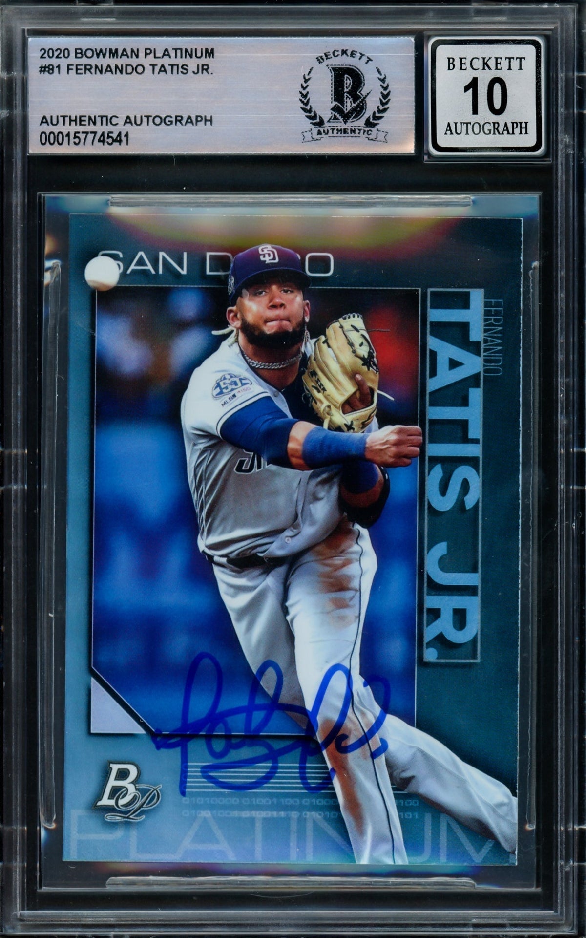 Fernando Tatis Jr. Autographed 2020 Bowman Platinum Card #81 San Diego Padres Auto Grade Gem Mint 10 Beckett Bas #15774541