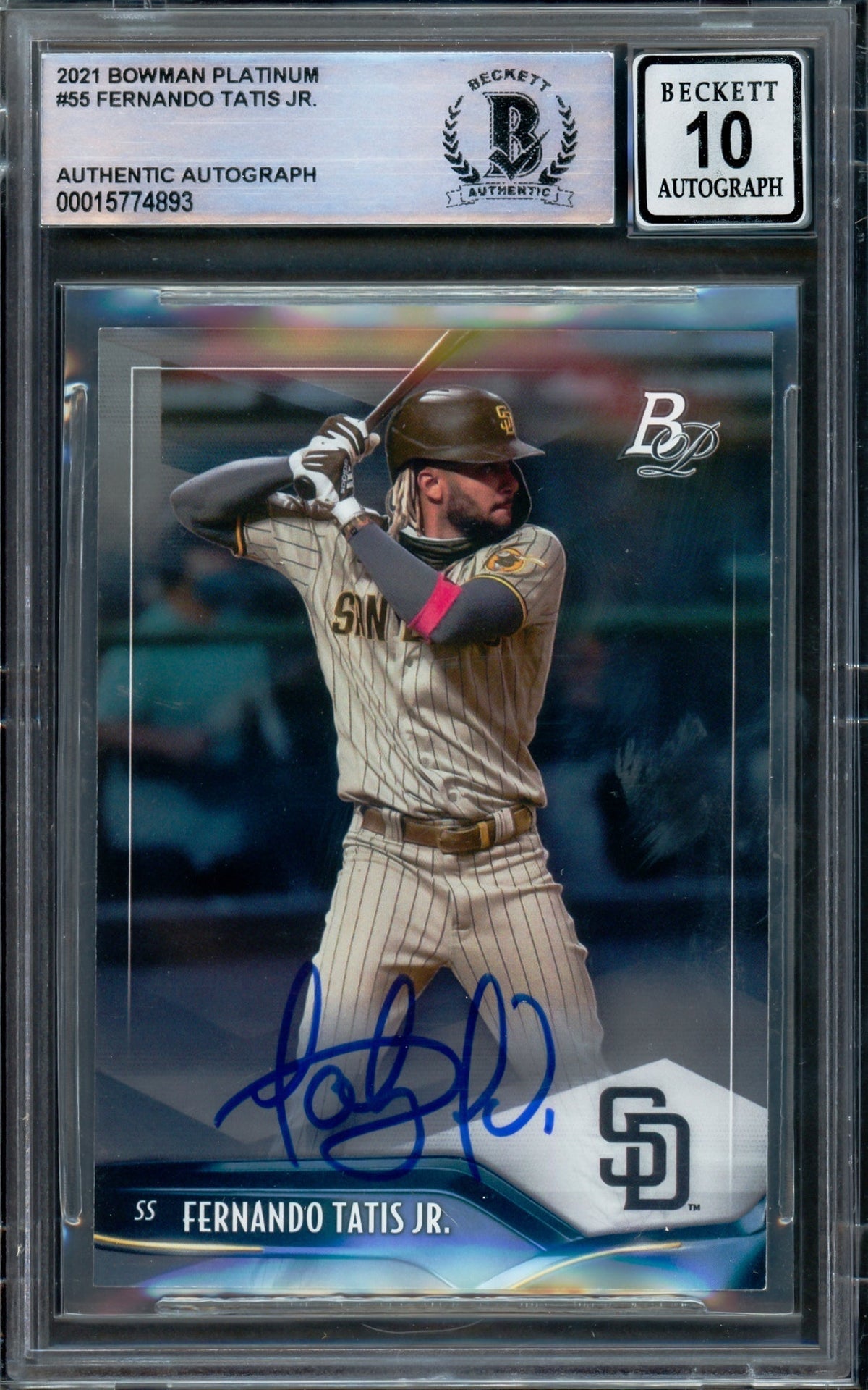 Fernando Tatis Jr. Autographed 2021 Bowman Platinum Card #55 San Diego Padres Auto Grade Gem Mint 10 Beckett Bas #15774893