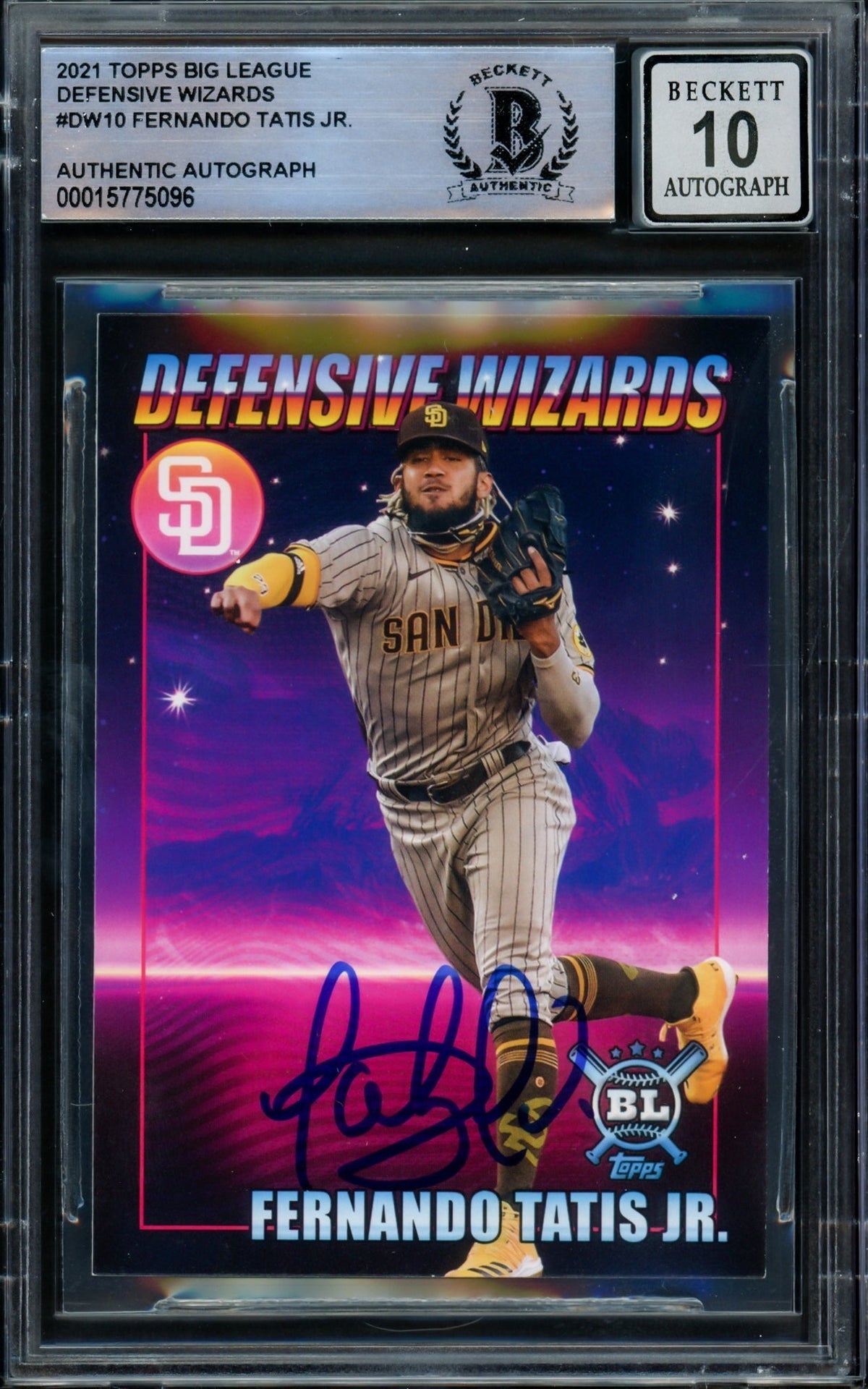 Fernando Tatis Jr. Autographed 2021 Topps Big League Defensive Wizards Card #Dw-10 San Diego Padres Auto Grade Gem Mint 10 Beckett Bas #15775096