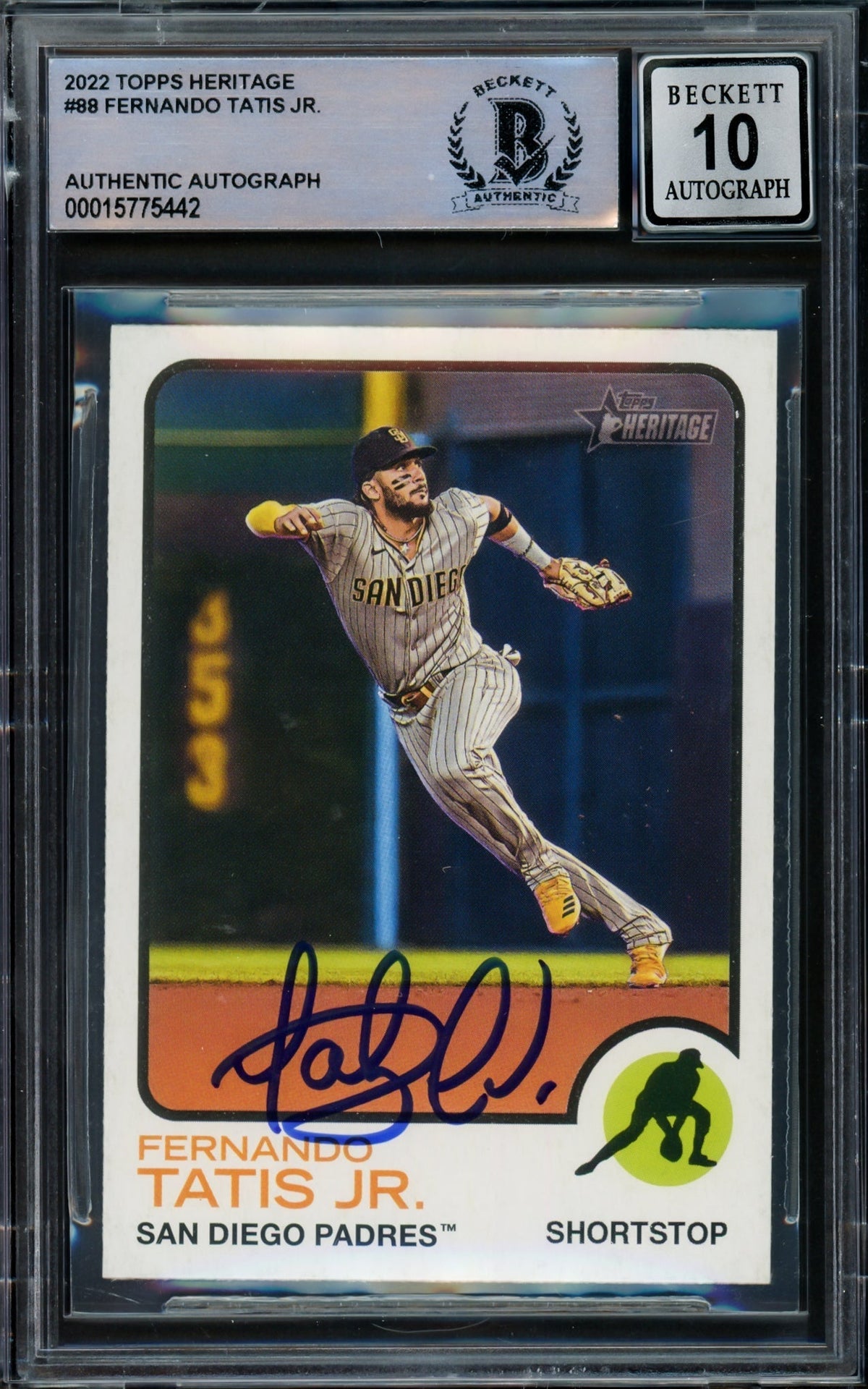 Fernando Tatis Jr. Autographed 2022 Topps Heritage Card #88 San Diego Padres Auto Grade Gem Mint 10 Beckett Bas #15775442