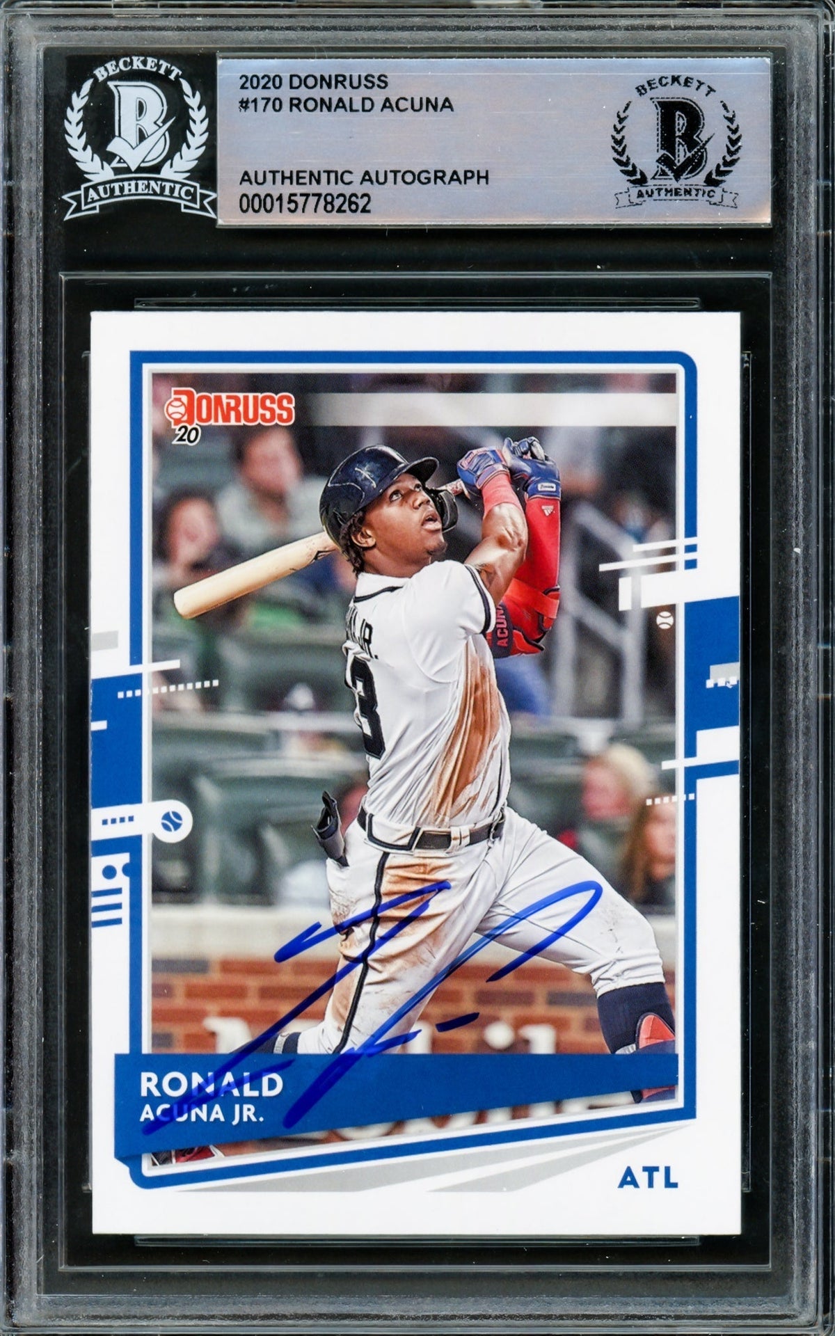 Ronald Acuna Jr. Autographed 2020 Donruss Card #170 Atlanta Braves Beckett Bas #15778262