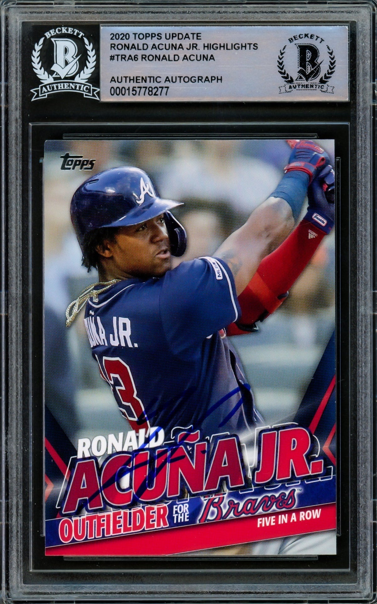 Ronald Acuna Jr. Autographed 2020 Topps Highlights Card #Tra-6 Atlanta Braves Beckett Bas #15778277