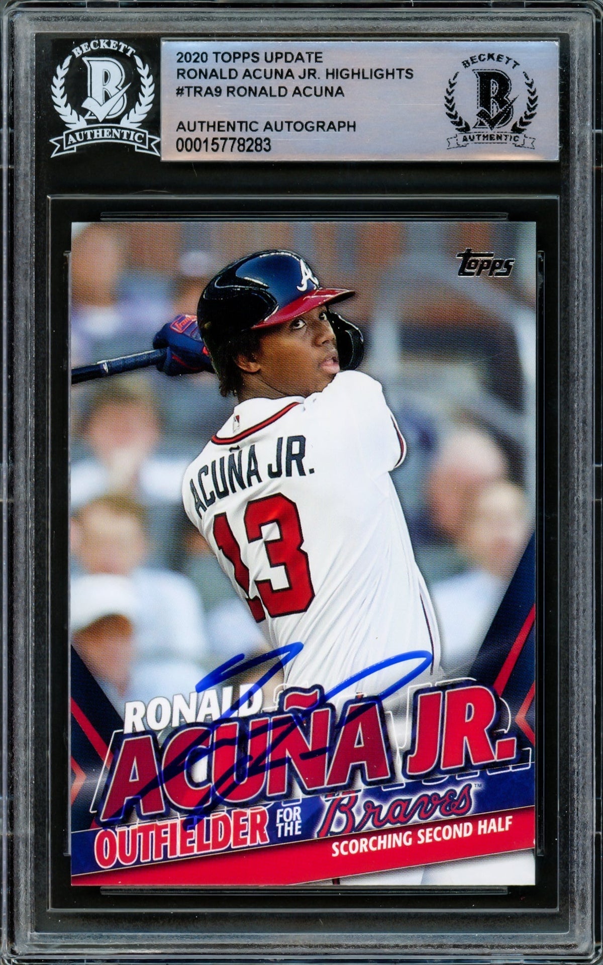 Ronald Acuna Jr. Autographed 2020 Topps Highlights Card #Tra-9 Atlanta Braves Beckett Bas #15778283