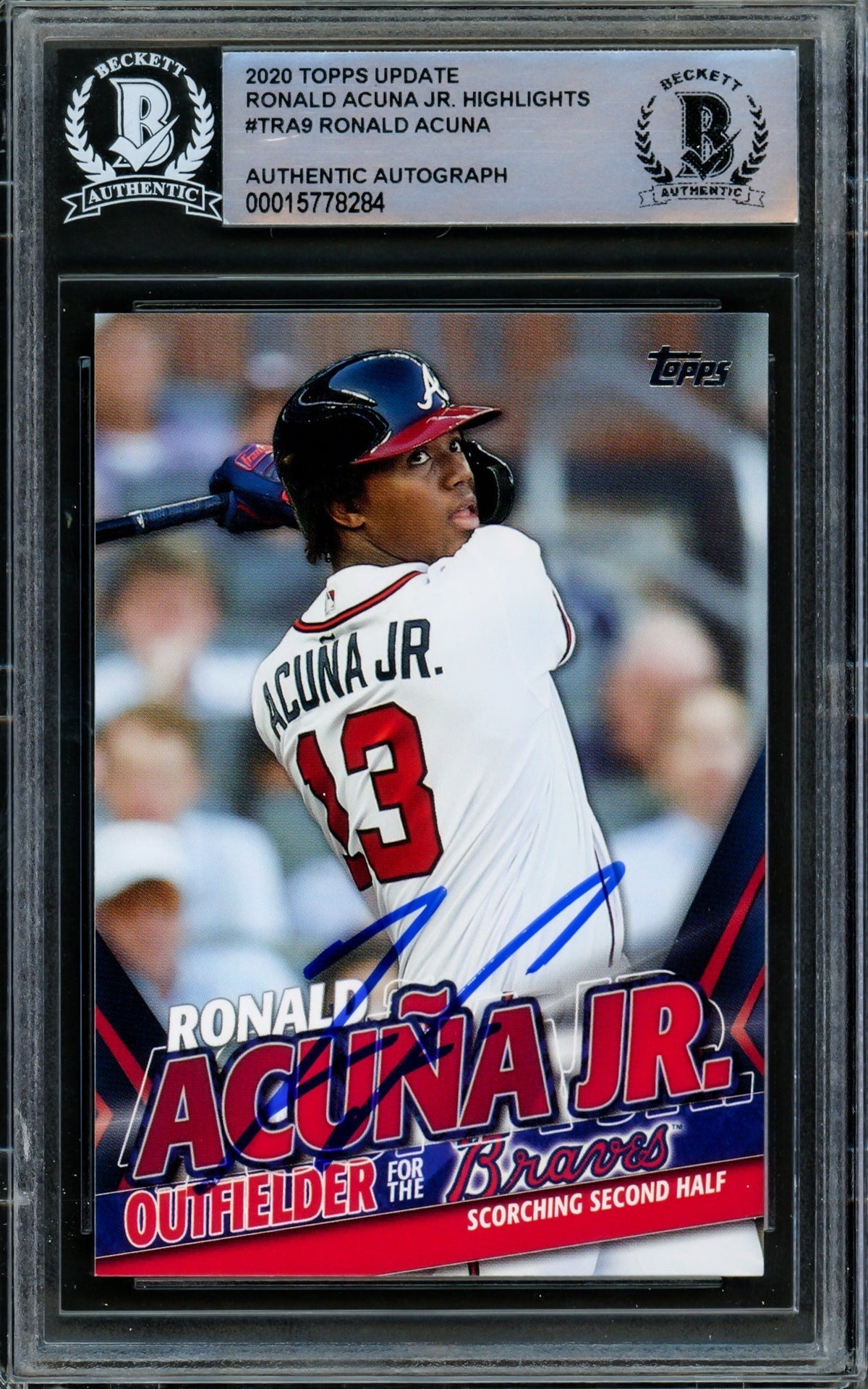 Ronald Acuna Jr. Autographed 2020 Topps Highlights Card #Tra-9 Atlanta Braves Beckett Bas #15778284