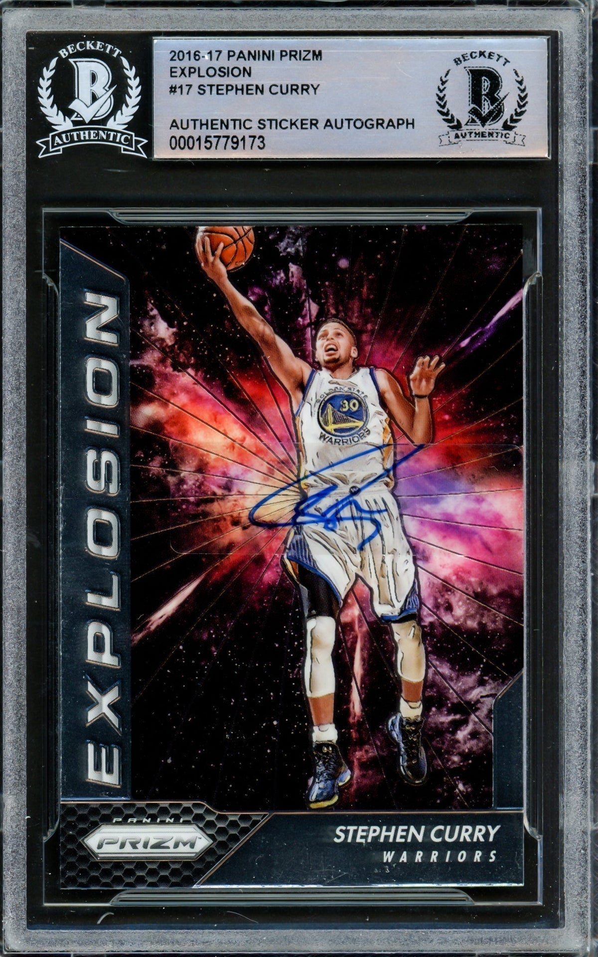 Stephen Curry Autographed 2016-17 Panini Prizm Explosion Card #17 Golden State Warriors Beckett Bas #15779173