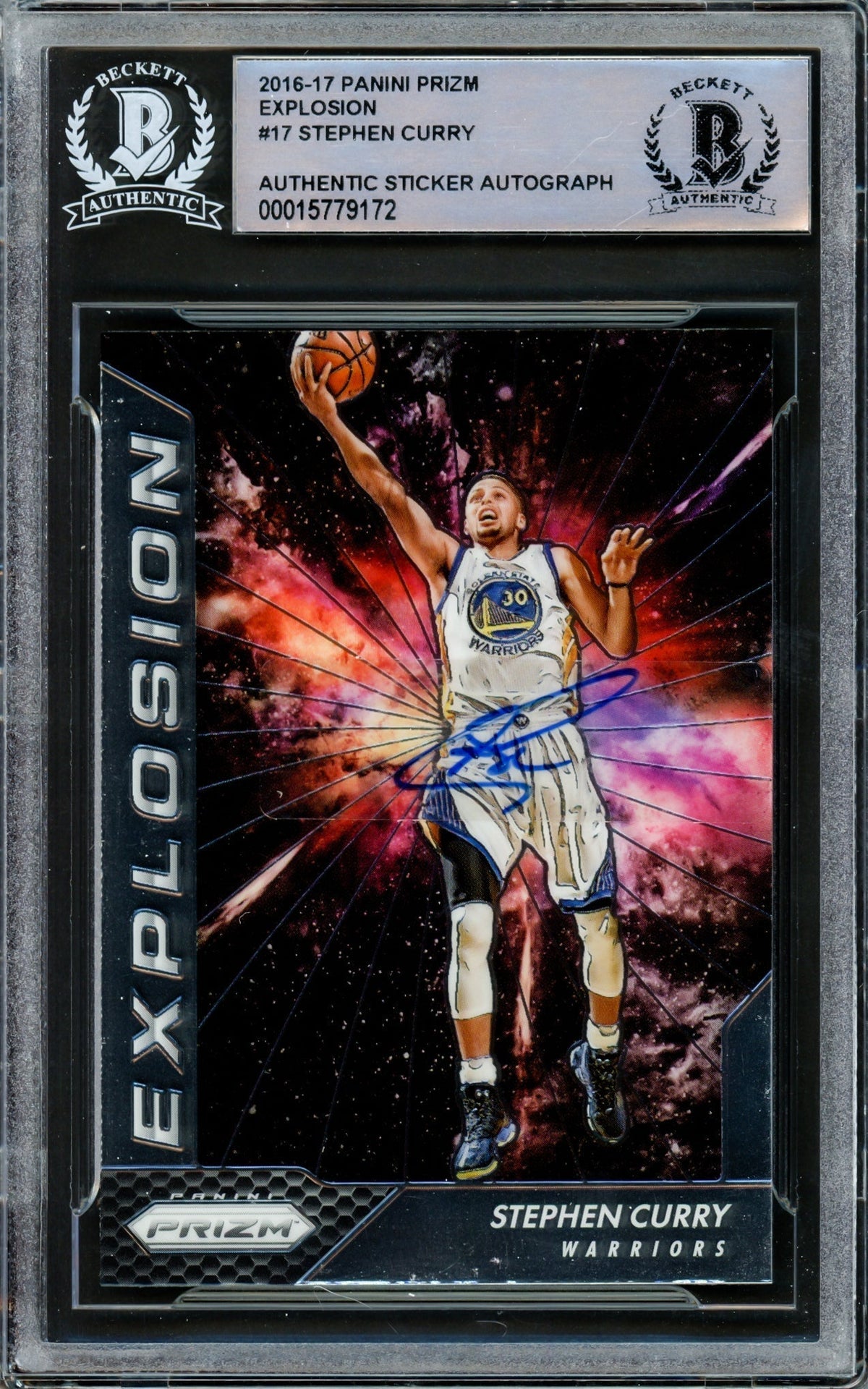 Stephen Curry Autographed 2016-17 Panini Prizm Explosion Card #17 Golden State Warriors Beckett Bas #15779172