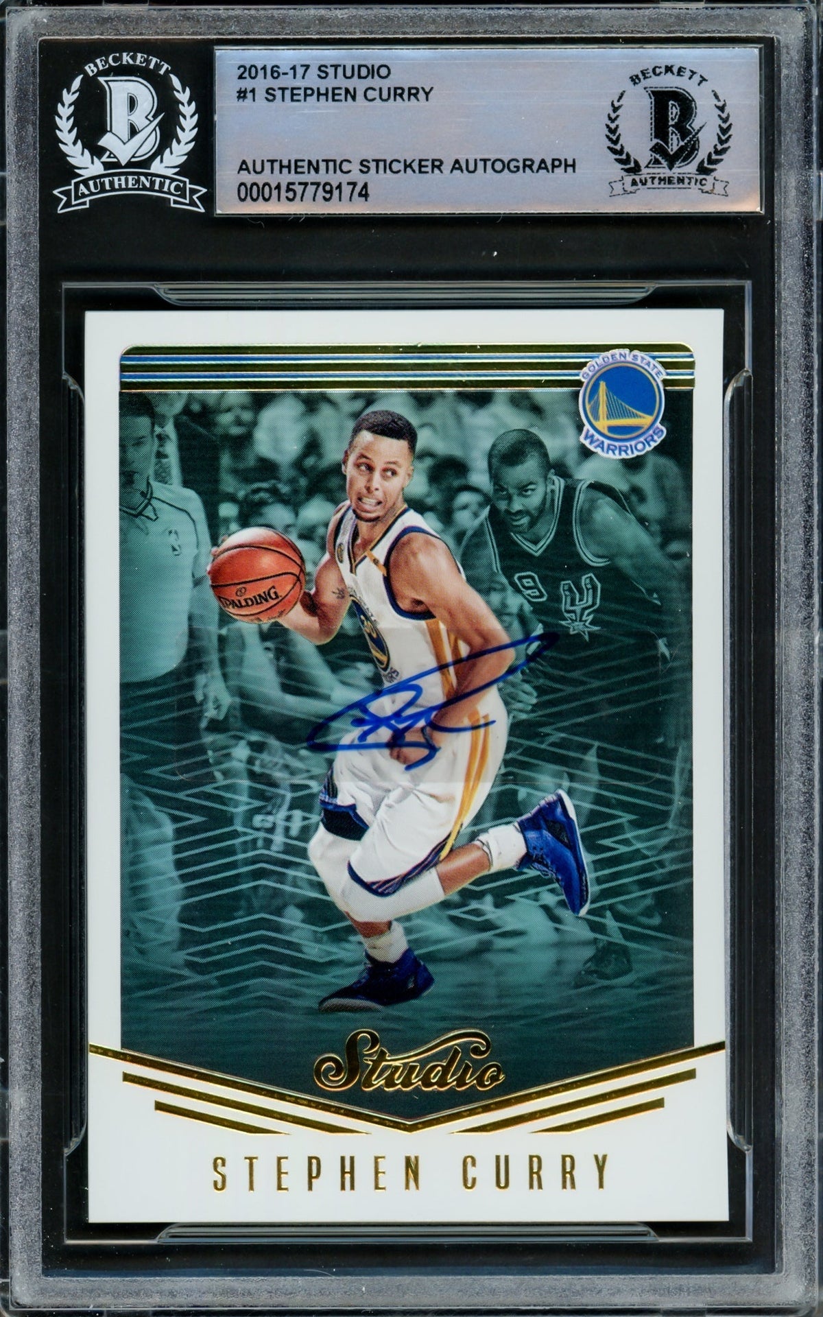 Stephen Curry Autographed 2016-17 Panini Studio Card #1 Golden State Warriors Beckett Bas #15779174