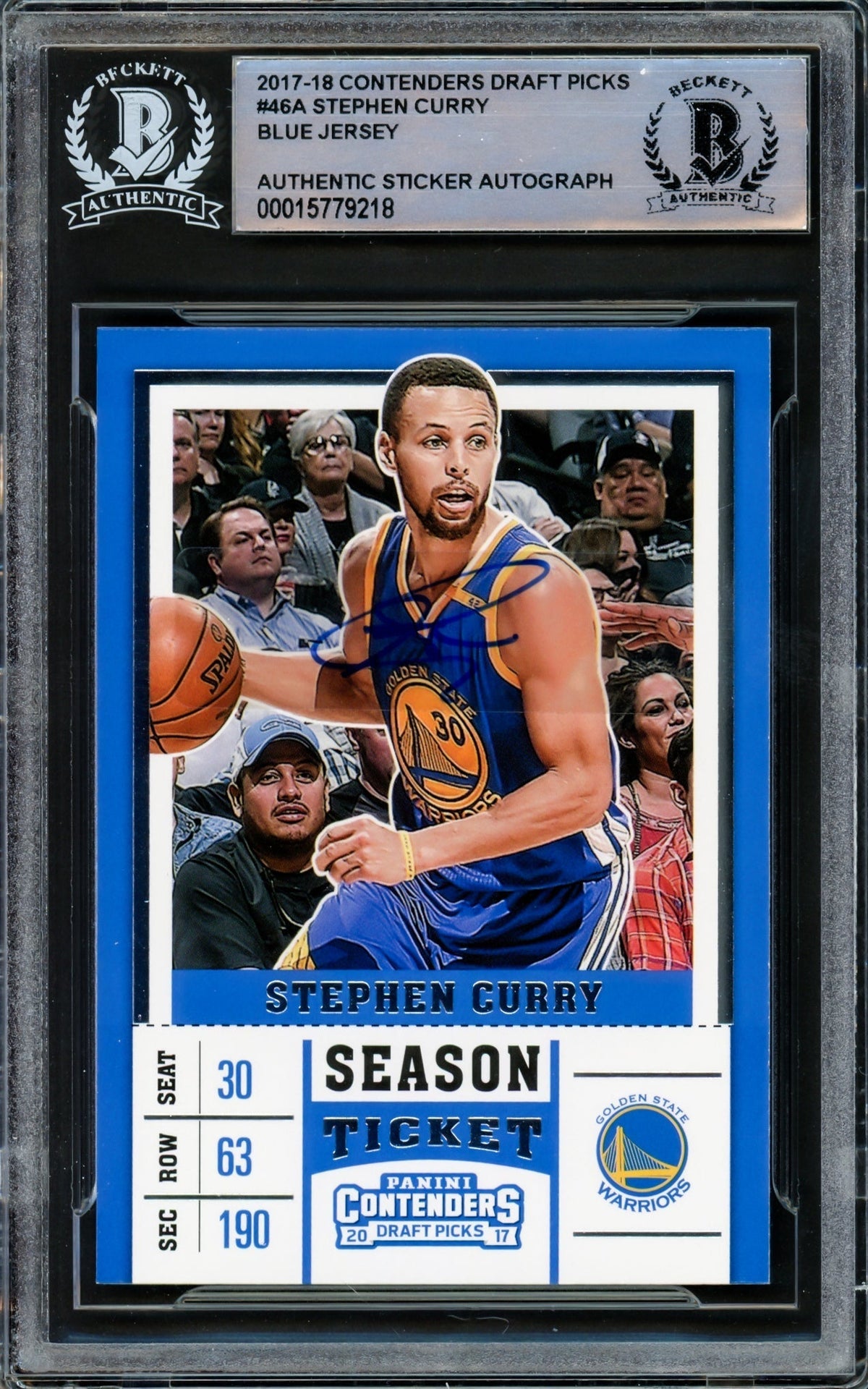 Stephen Curry Autographed 2017-18 Panini Contenders Blue Card #46 Golden State Warriors Beckett Bas #15779218