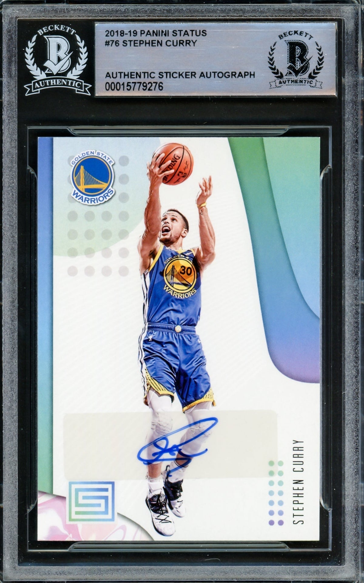 Stephen Curry Autographed 2018-19 Panini Status Card #76 Golden State Warriors Beckett Bas #15779276