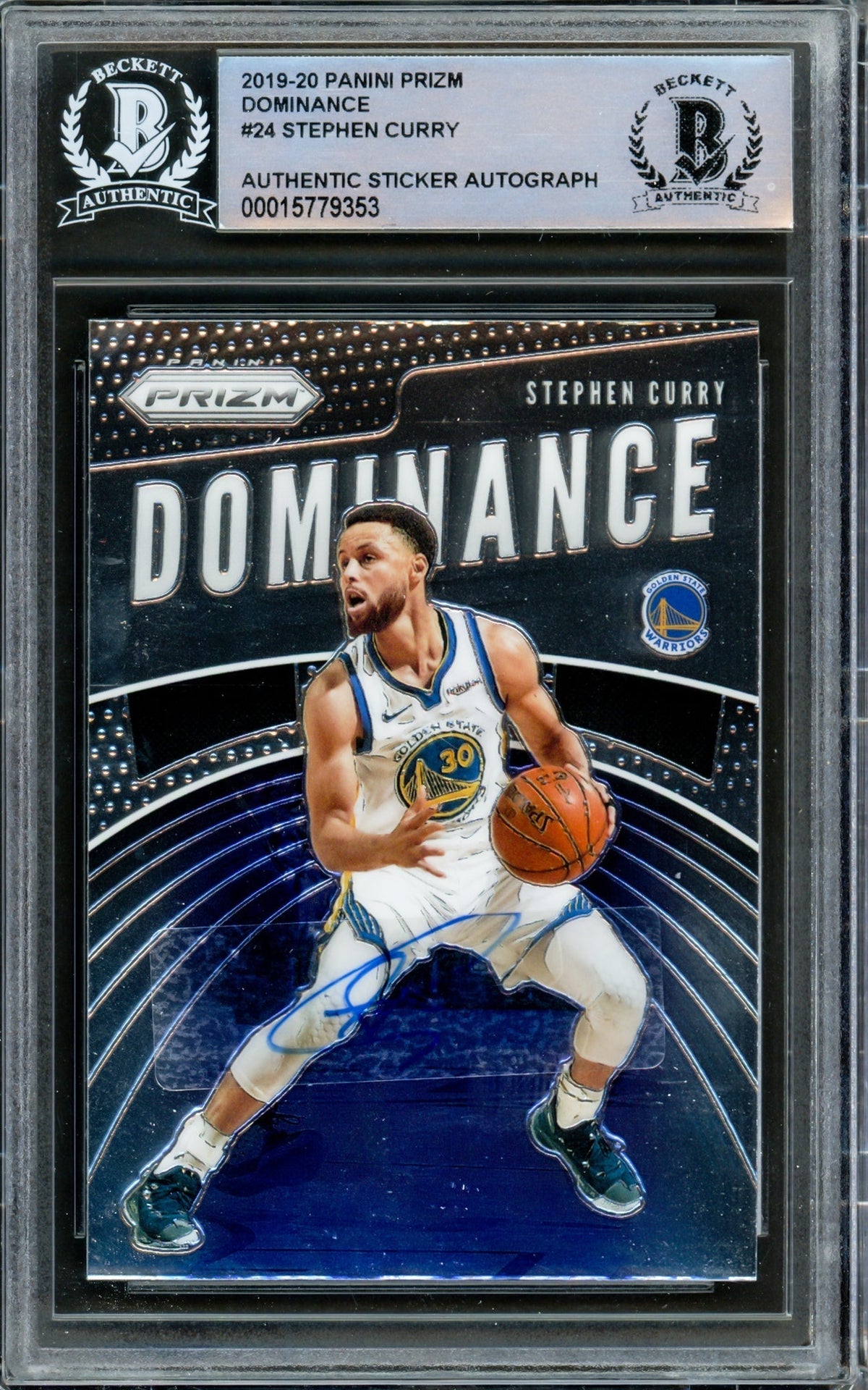 Stephen Curry Autographed 2019-20 Panini Prizm Dominance Card #24 Golden State Warriors Beckett Bas #15779353