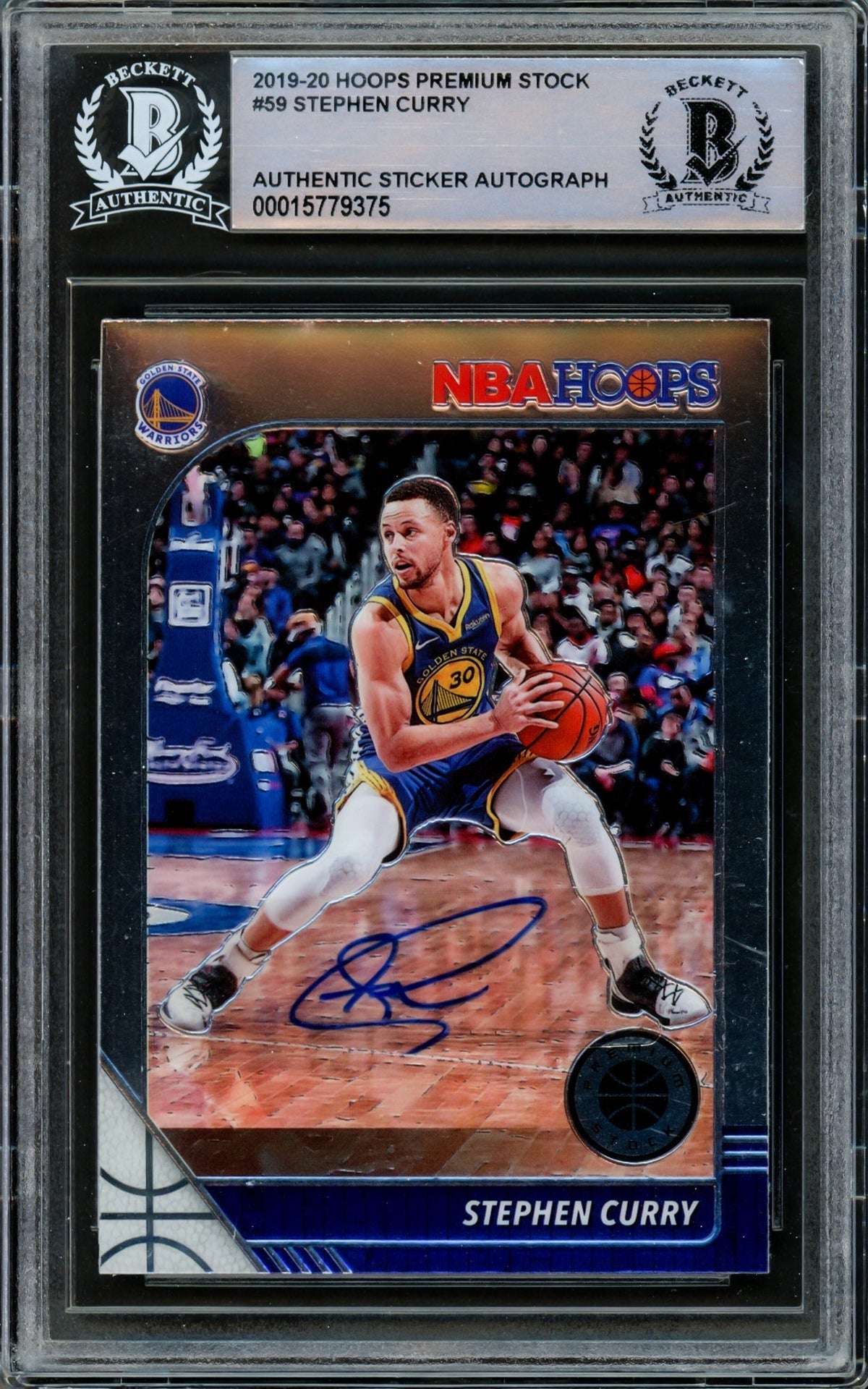 Stephen Curry Autographed 2019-20 Hoops Premium Stock Card #59 Golden State Warriors Beckett Bas #15779375