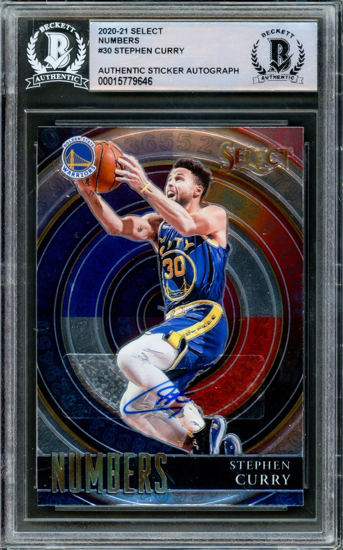 Stephen Curry Autographed 2020-21 Panini Select Numbers Card #30 Golden State Warriors Beckett Bas #15779646