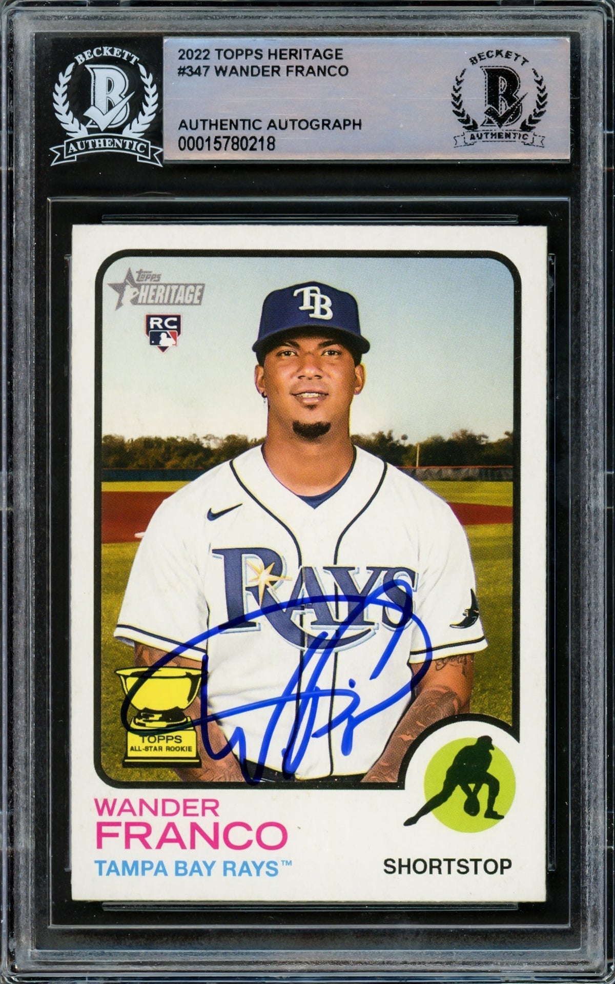 Wander Franco Autographed 2022 Topps Heritage Rookie Card #347 Tampa Bay Rays Beckett Bas #15780218