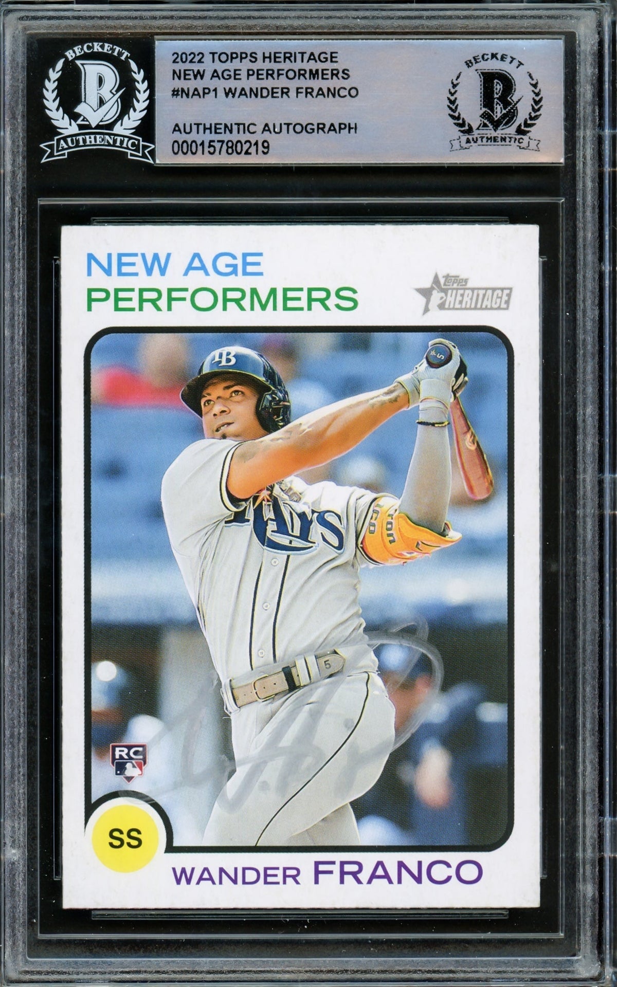 Wander Franco Autographed 2022 Topps Heritage New Age Performers Rookie Card #Nap1 Tampa Bay Rays (Light) Beckett Bas #15780219