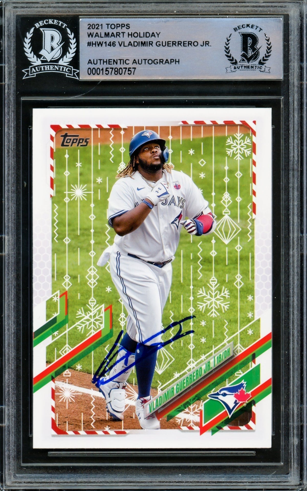 Vladimir Guerrero Jr. Autographed 2021 Topps Holiday Card #Hw146 Toronto Blue Jays Beckett Bas #15780757
