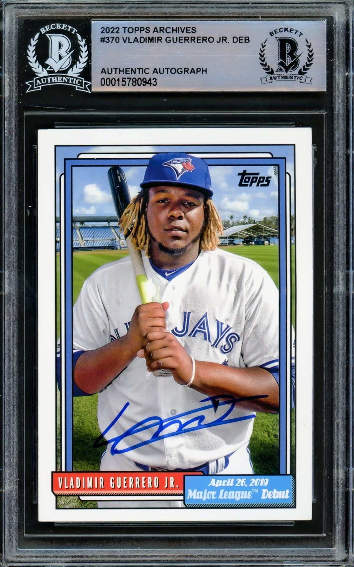 Vladimir Guerrero Jr. Autographed 2022 Topps Archives Card #370 Toronto Blue Jays Beckett Bas #15780943