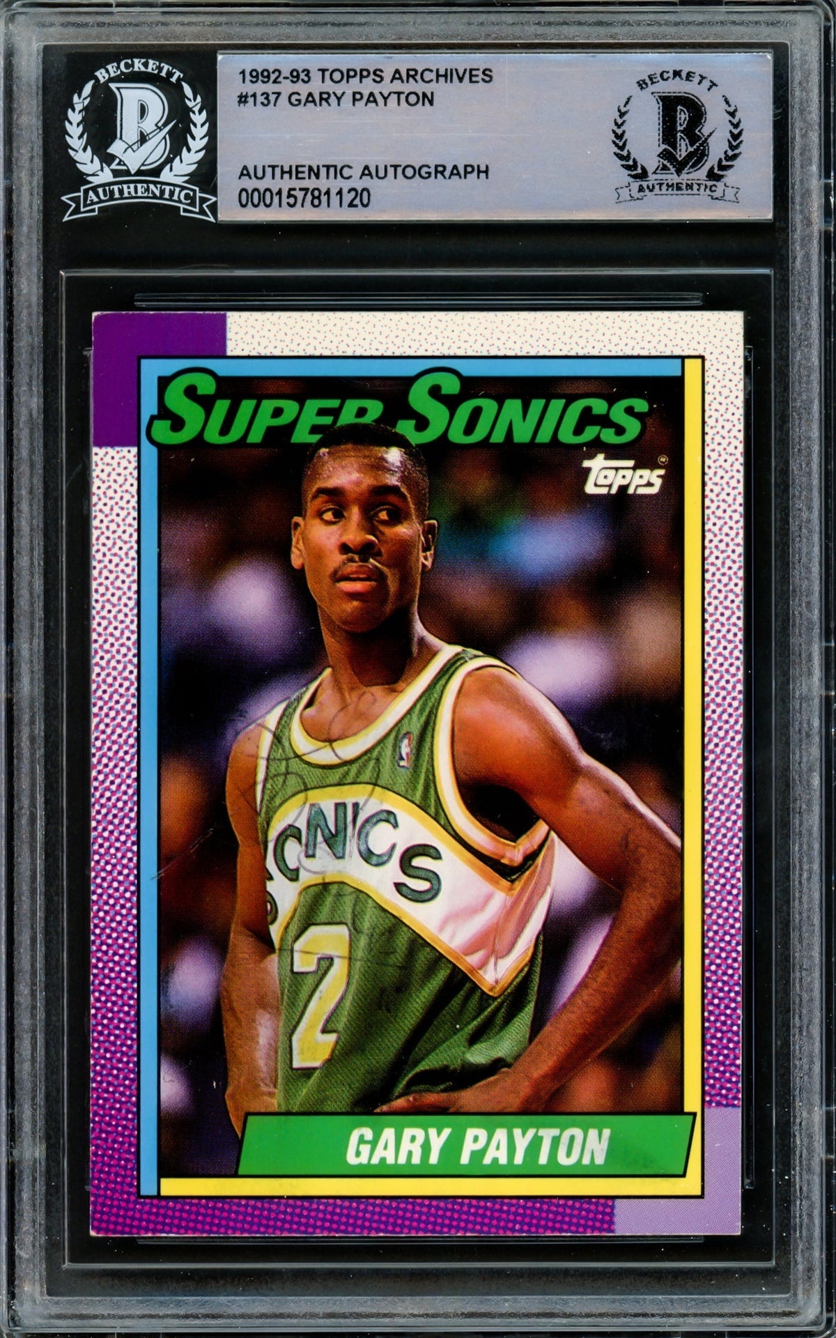 Gary Payton Autographed 1991-92 Topps Archives Card #137 Seattle Supersonics (Light) Beckett Bas #15781120