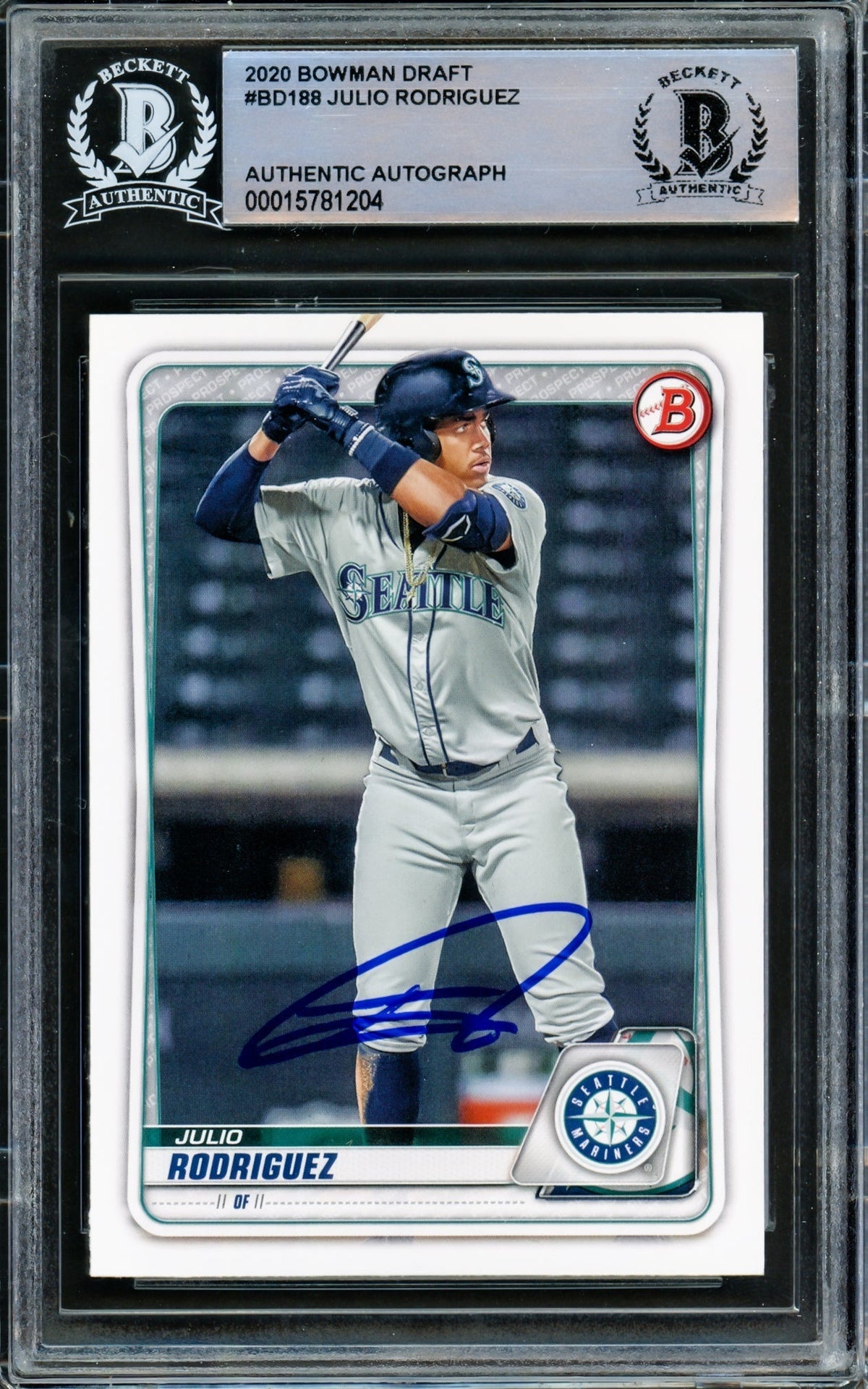 Julio Rodriguez Autographed 2020 Bowman Draft Rookie Card #Bd188 Seattle Mariners Beckett Bas #15781204