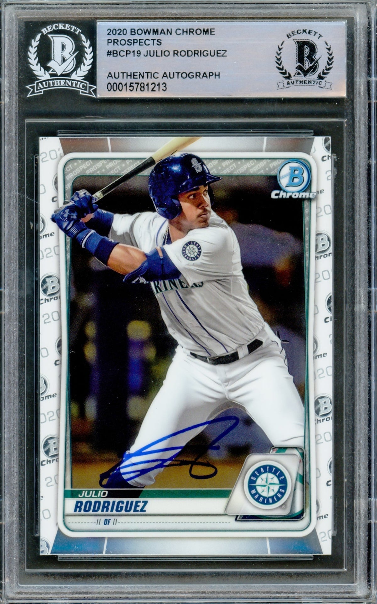 Julio Rodriguez Autographed 2020 Bowman Chrome Rookie Card #Bcp19 Seattle Mariners Beckett Bas #15781213
