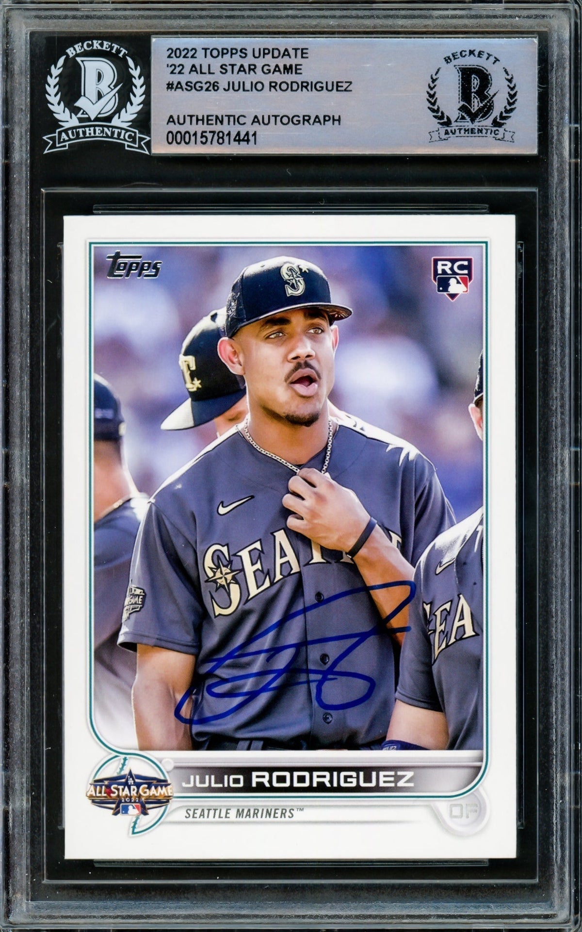 Julio Rodriguez Autographed 2022 Topps Update All Star Game Rookie Card #Asg-26 Seattle Mariners Beckett Bas #15781441