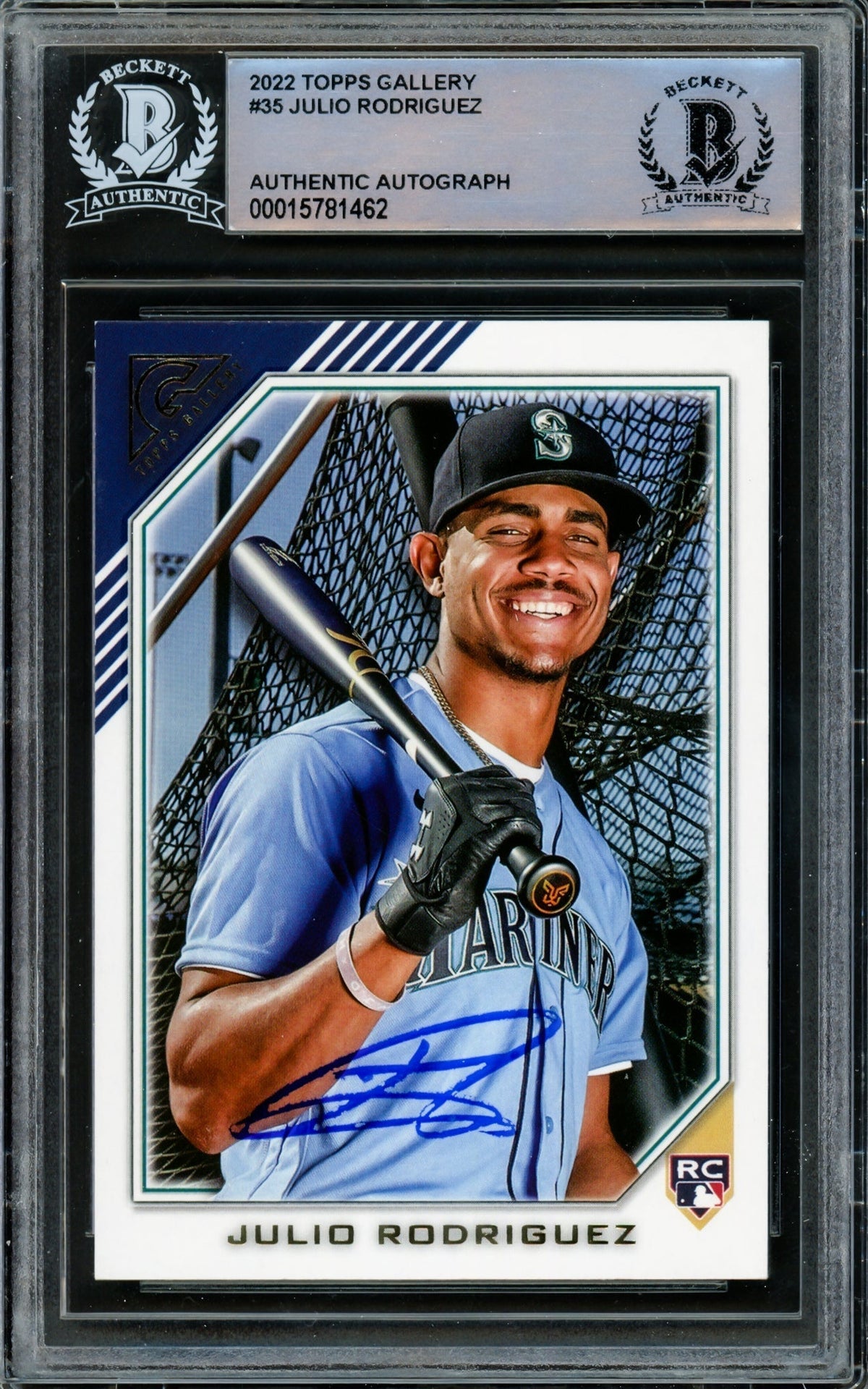 Julio Rodriguez Autographed 2022 Topps Gallery Rookie Card #35 Seattle Mariners Beckett Bas #15781462