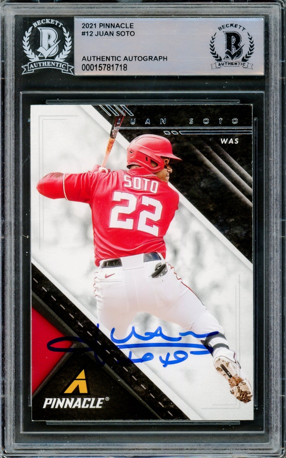 Juan Soto Autographed 2021 Panini Chronicles Pinnacle Card #12 Washington Nationals Beckett Bas #15781718