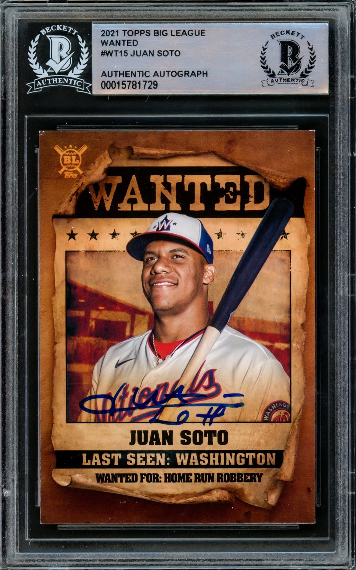 Juan Soto Autographed 2021 Topps Big League Wanted Card #Wt-15 Washington Nationals Beckett Bas #15781729