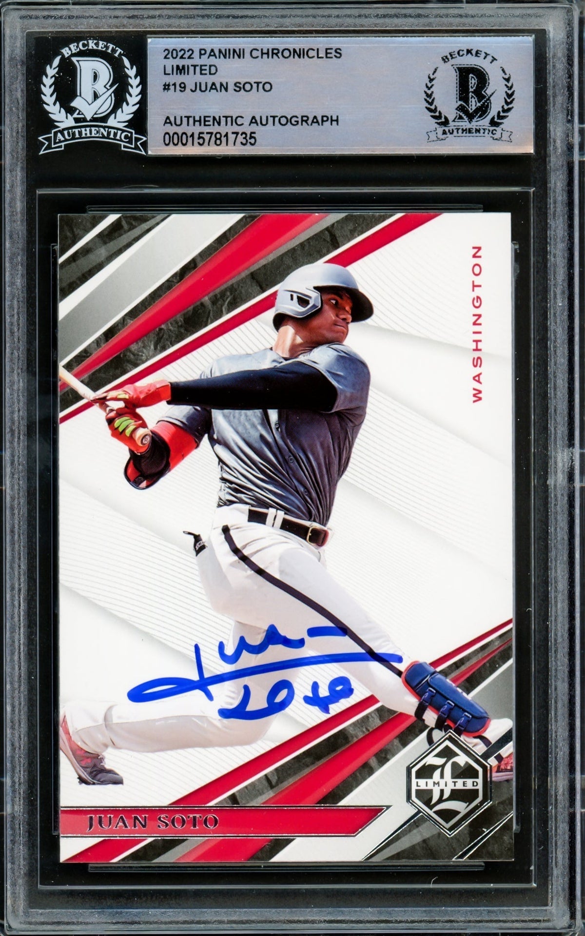 Juan Soto Autographed 2022 Panini Chronicles Limited Card #19 Washington Nationals Beckett Bas #15781735