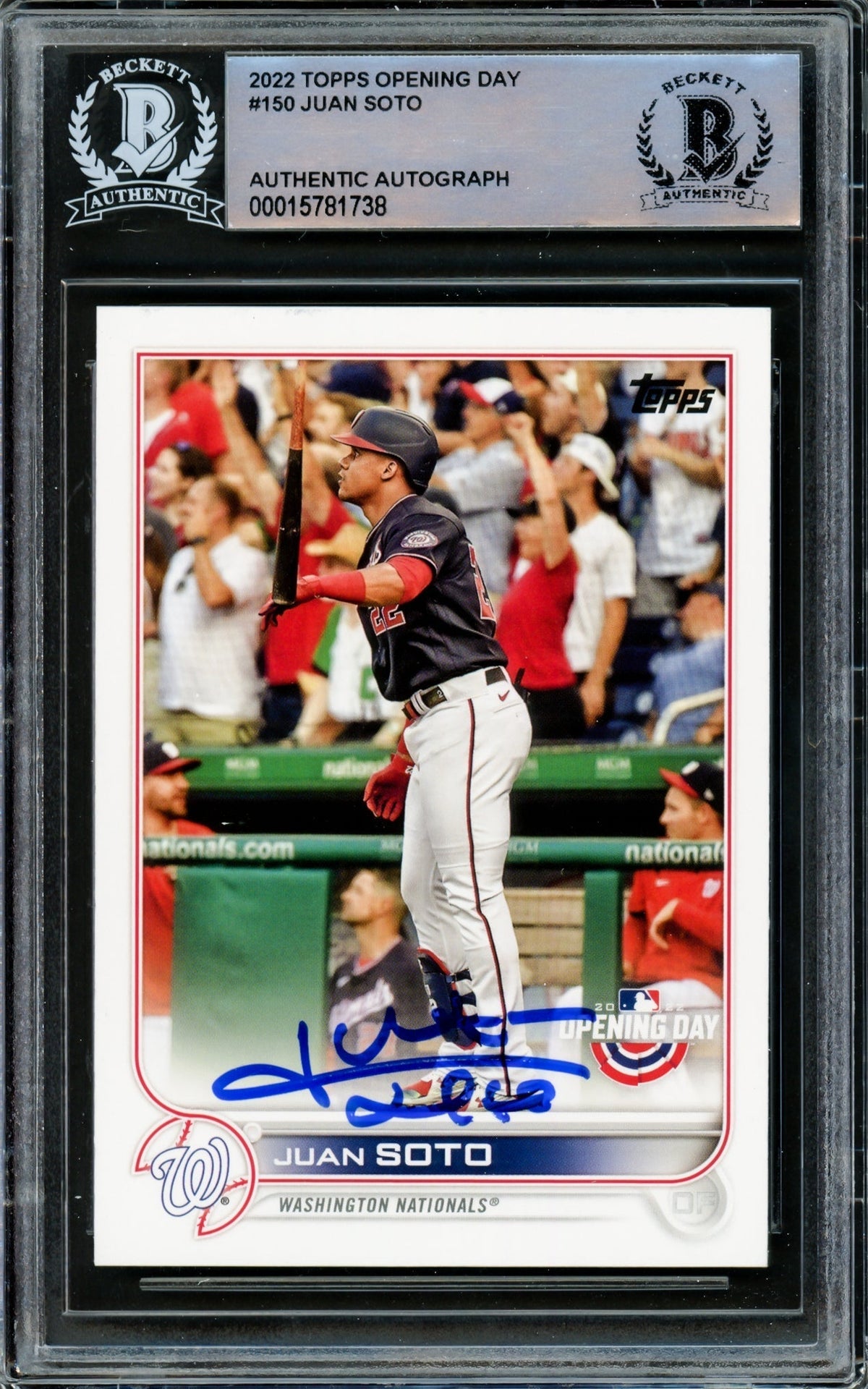 Juan Soto Autographed 2022 Topps Opening Day Card #150 Washington Nationals Beckett Bas #15781738