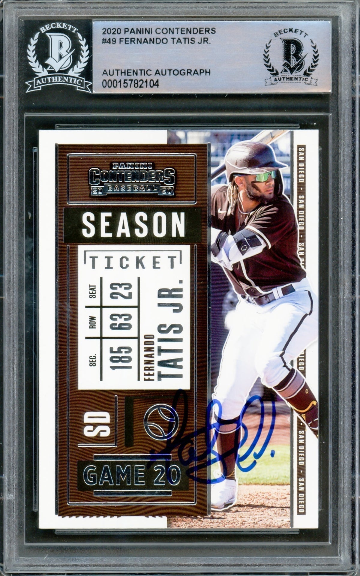 Fernando Tatis Jr. Autographed 2020 Panini Contenders Card #49 San Diego Padres Beckett Bas #15782104