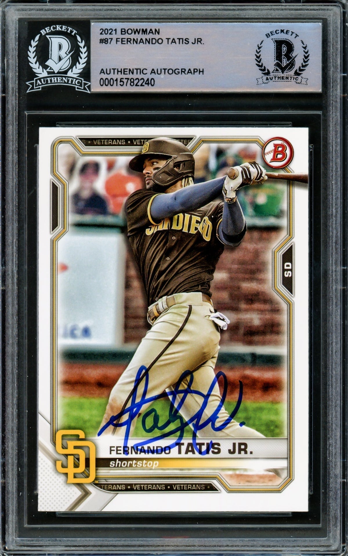 Fernando Tatis Jr. Autographed 2021 Bowman Card #87 San Diego Padres Beckett Bas #15782240