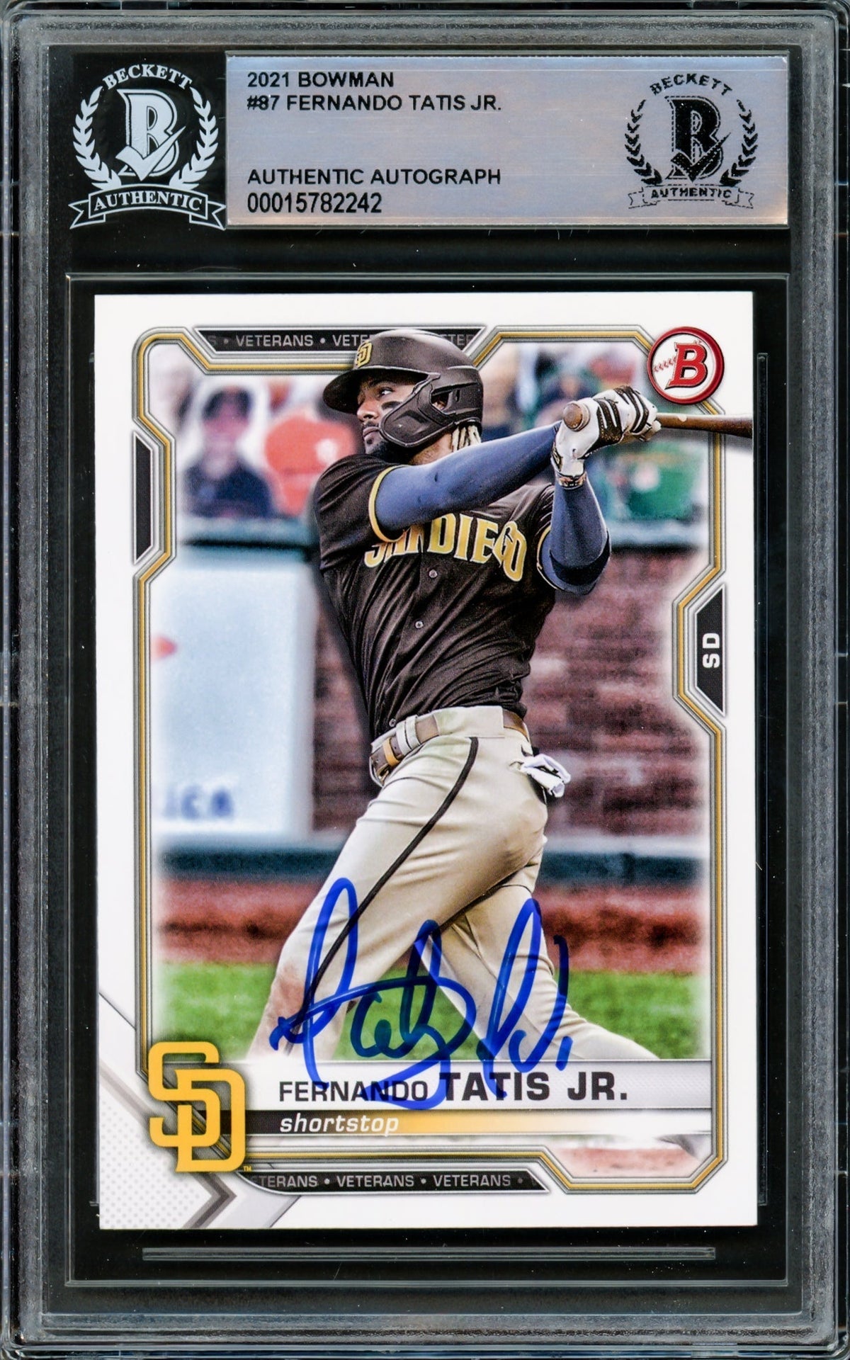 Fernando Tatis Jr. Autographed 2021 Bowman Card #87 San Diego Padres Beckett Bas #15782242