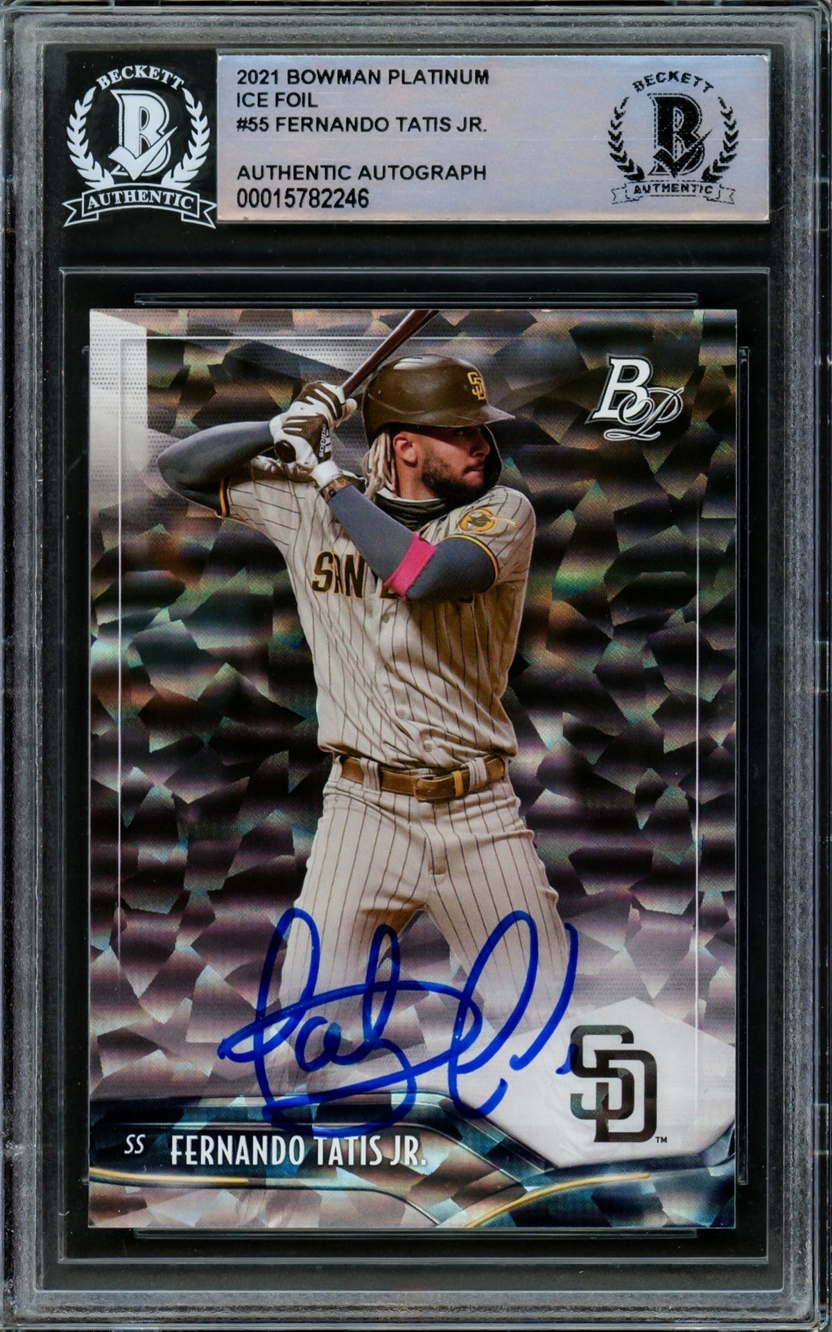 Fernando Tatis Jr. Autographed 2021 Bowman Platinum Ice Foil Card #55 San Diego Padres Beckett Bas #15782246