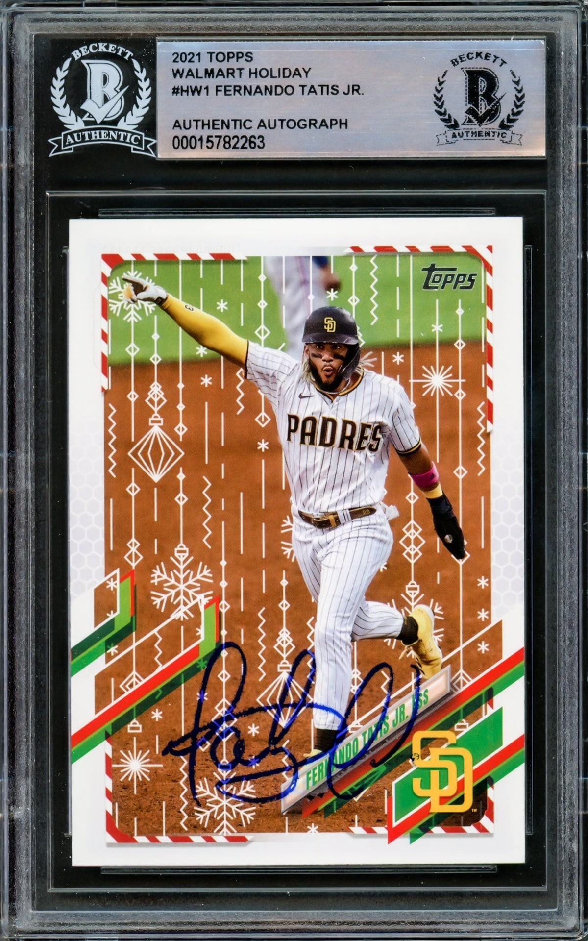 Fernando Tatis Jr. Autographed 2021 Topps Holiday Card #Hw1 San Diego Padres Beckett Bas #15782263