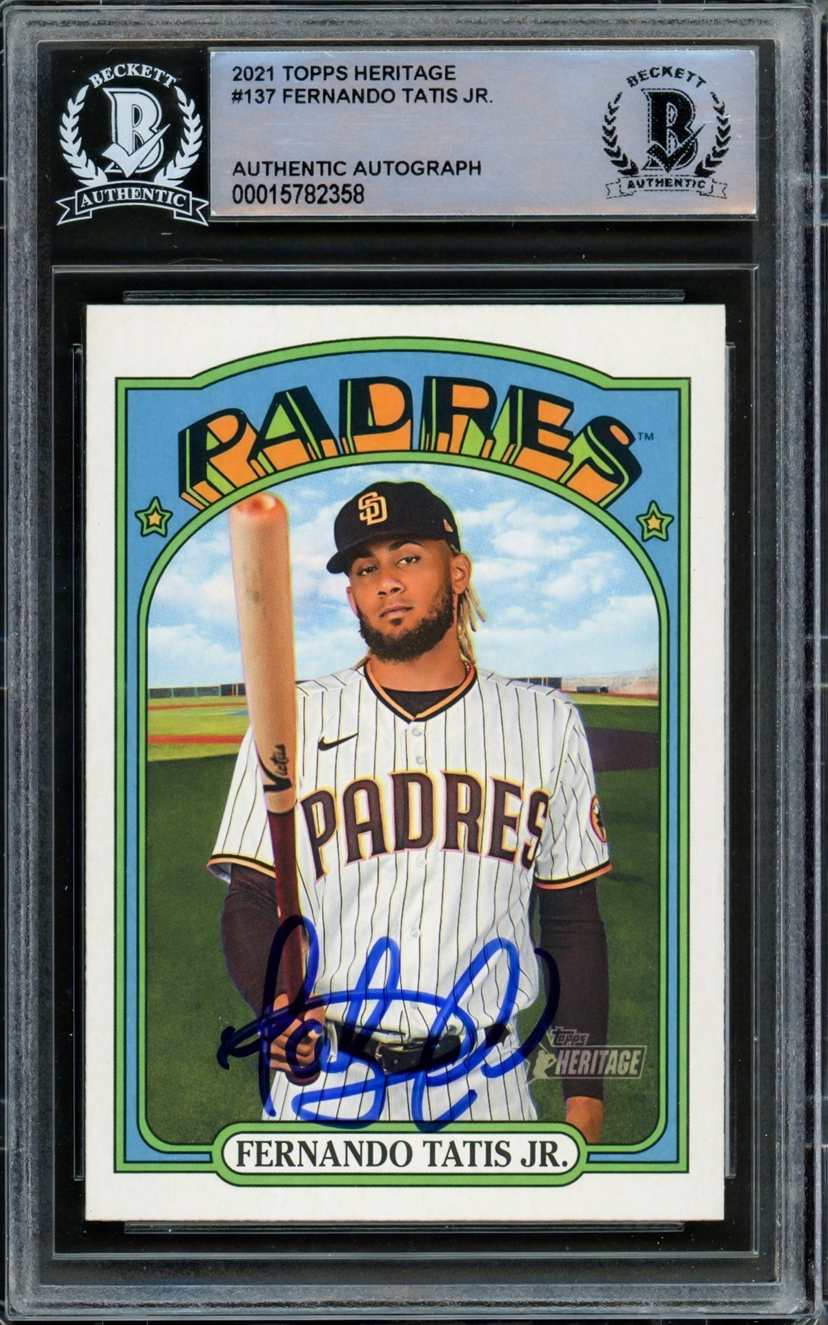 Fernando Tatis Jr. Autographed 2021 Topps Heritage Card #137 San Diego Padres Beckett Bas #15782358